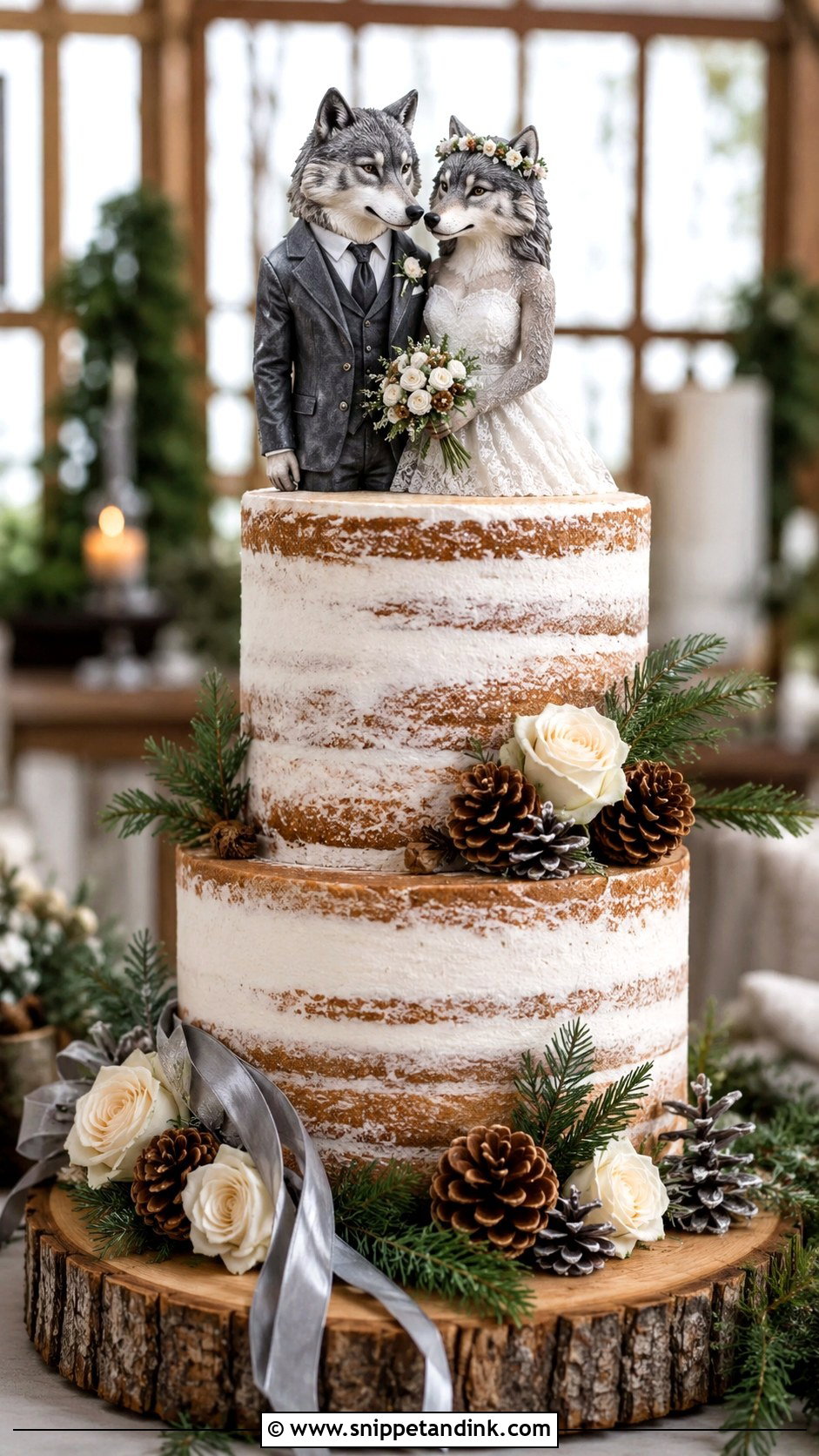 Wolf Wedding Cake With Pinecones - Snippet and Ink - 20 Wolf Wedding Cake Ideas