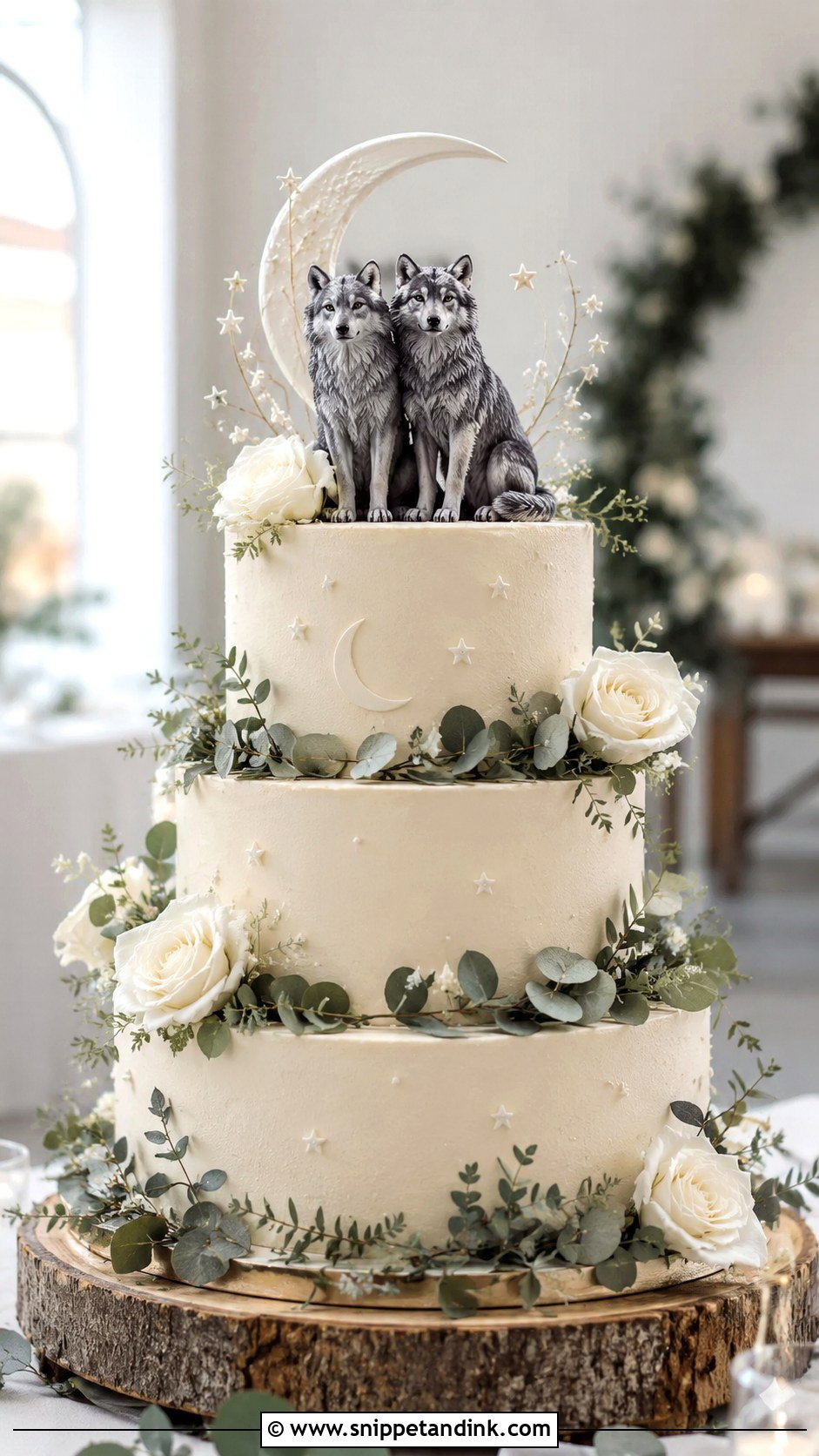 Wolf Wedding Cake With Two Wolf Topper - Snippet and Ink - 20 Wolf Wedding Cake Ideas