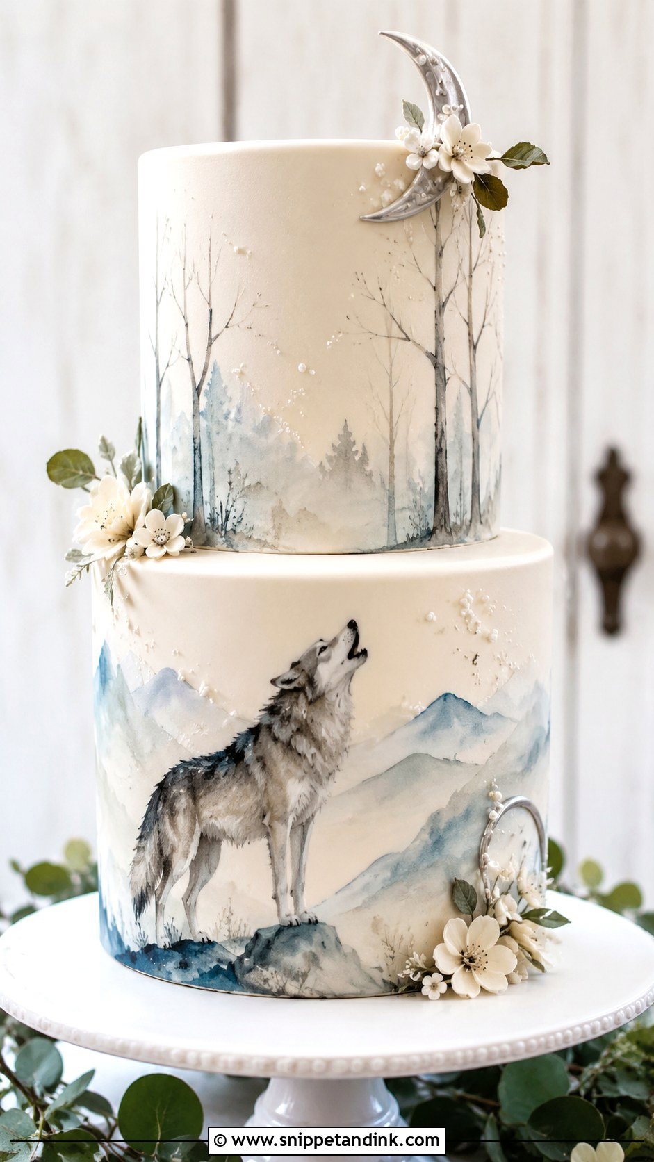 Wolf Wedding Cake With Watercolor - Snippet and Ink - 20 Wolf Wedding Cake Ideas