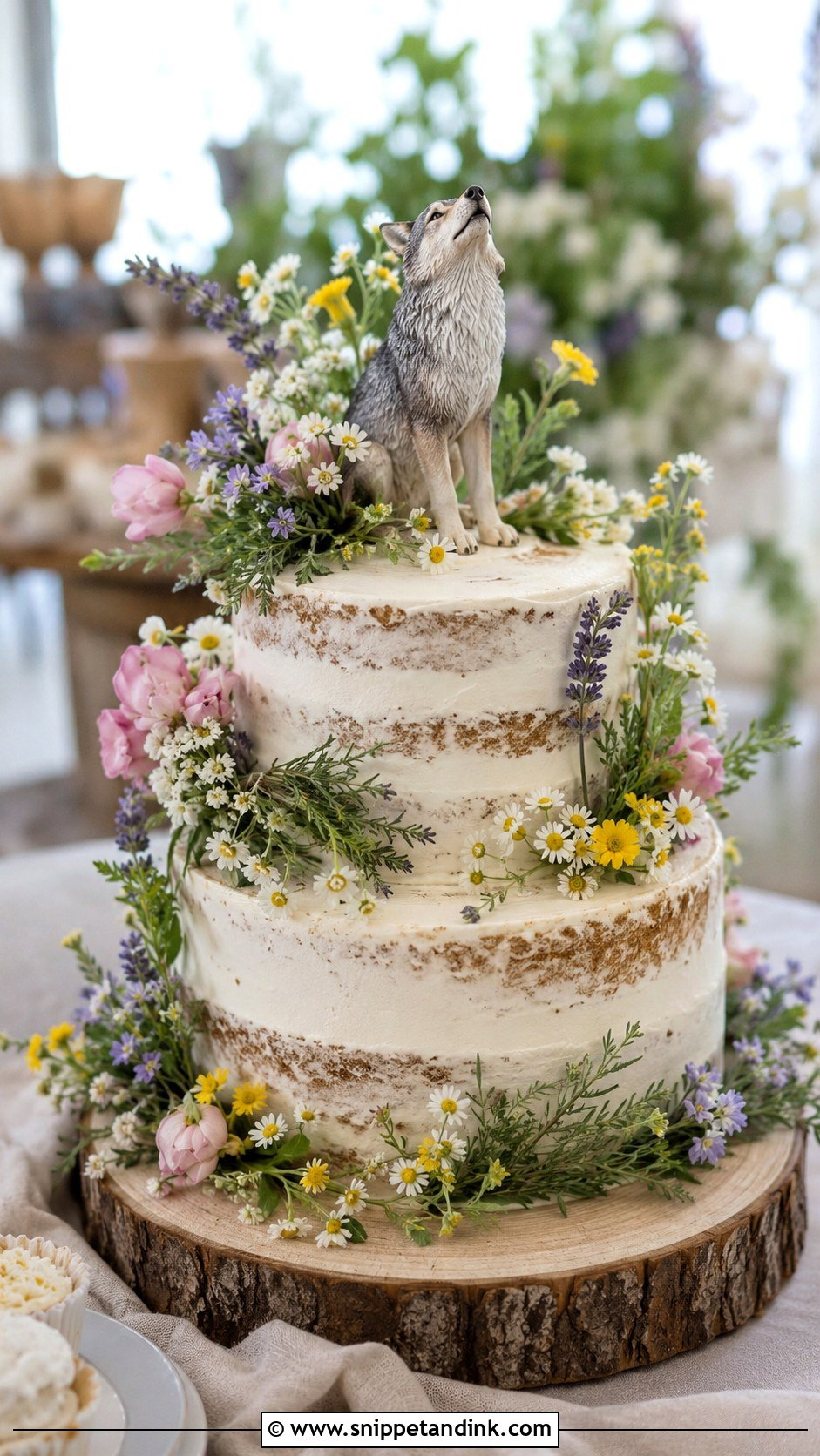 Wolf Wedding Cake With Wildflowers - Snippet and Ink - 20 Wolf Wedding Cake Ideas