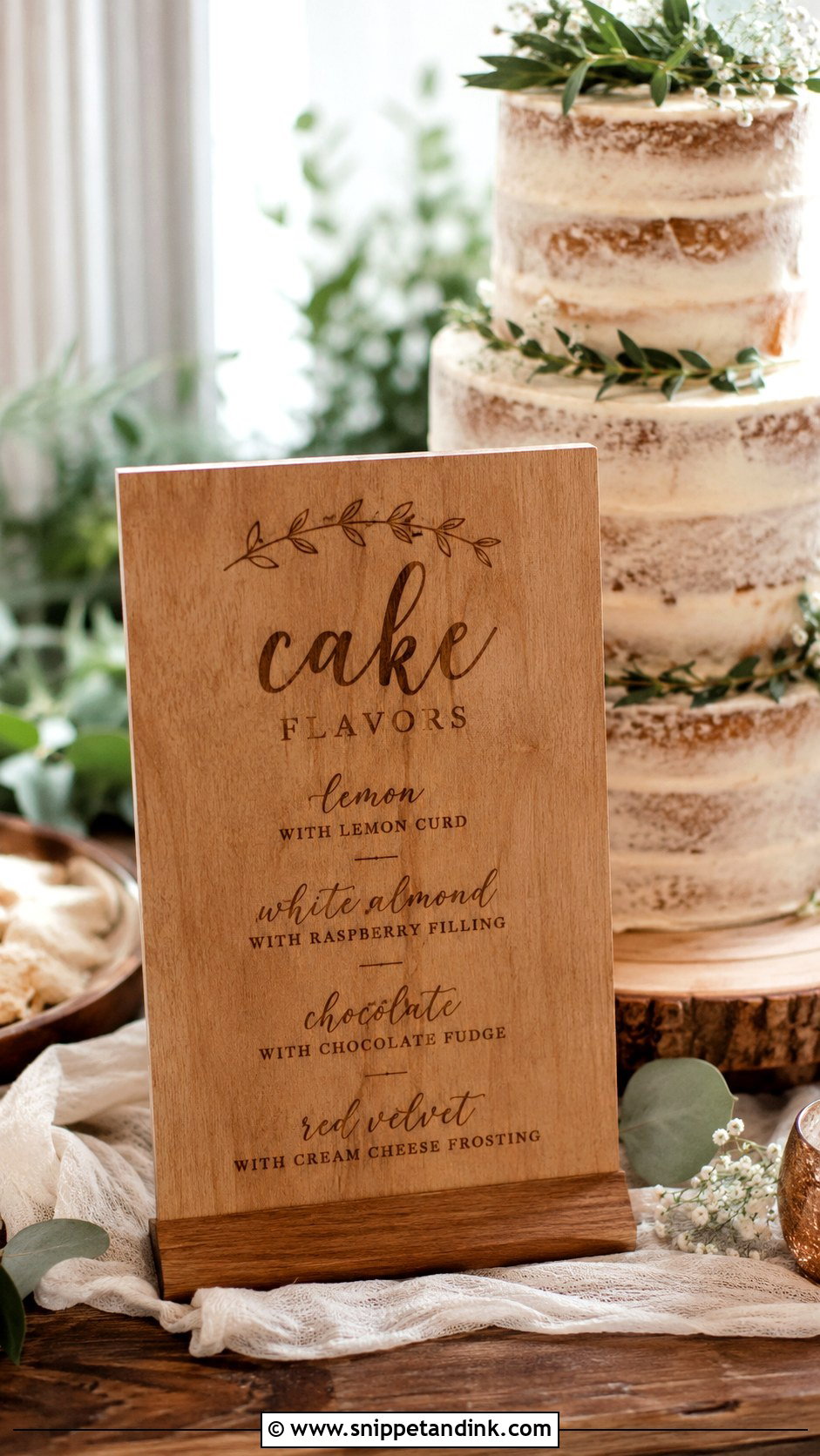 Wooden Wedding Cake Flavor Sign - Snippet and Ink - 20 Wedding Cake Flavour Sign Ideas