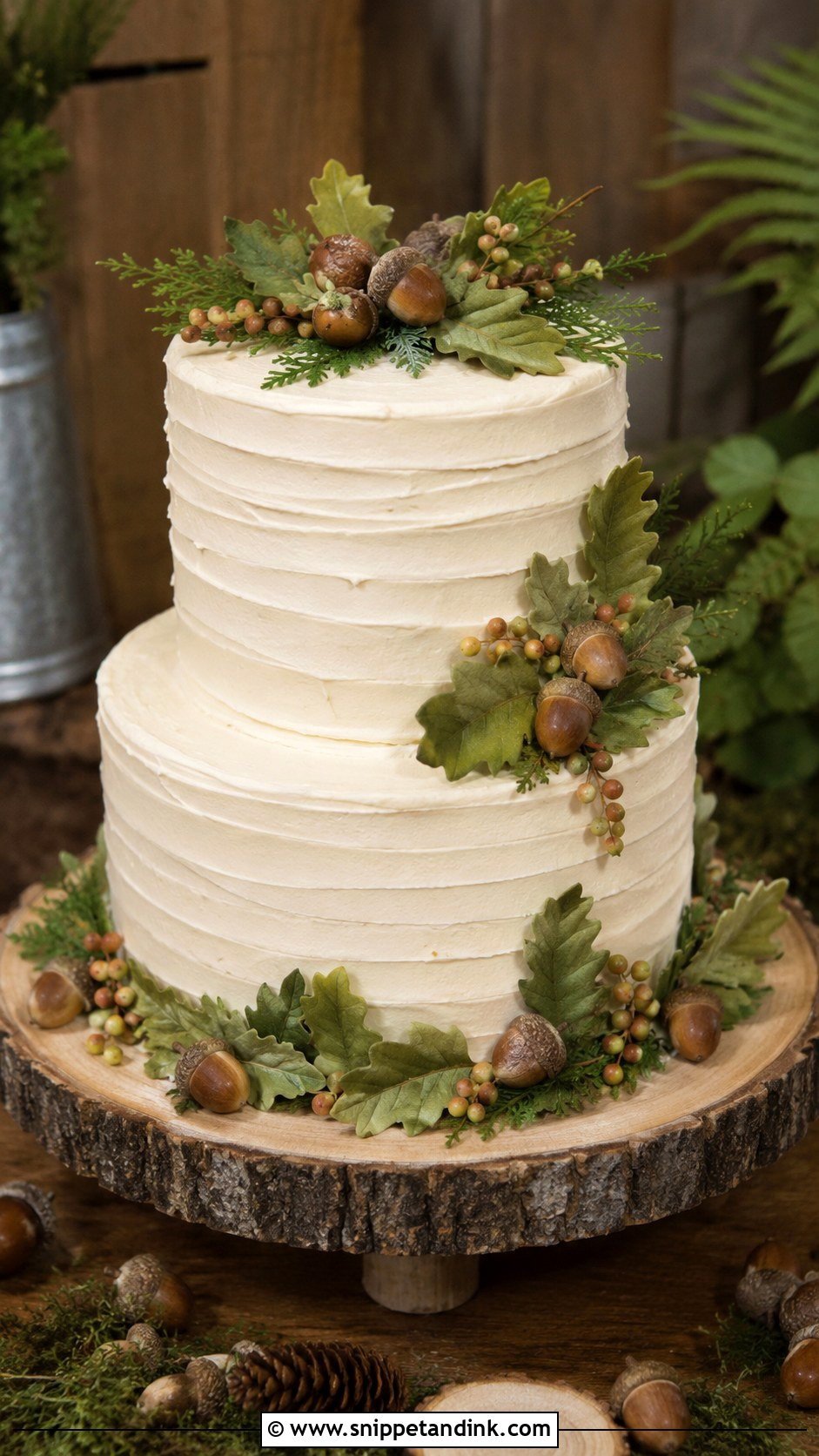 Woodland Acorn Wedding Cake - Snippet and Ink - 20 Woodlands Cake Ideas for Wedding