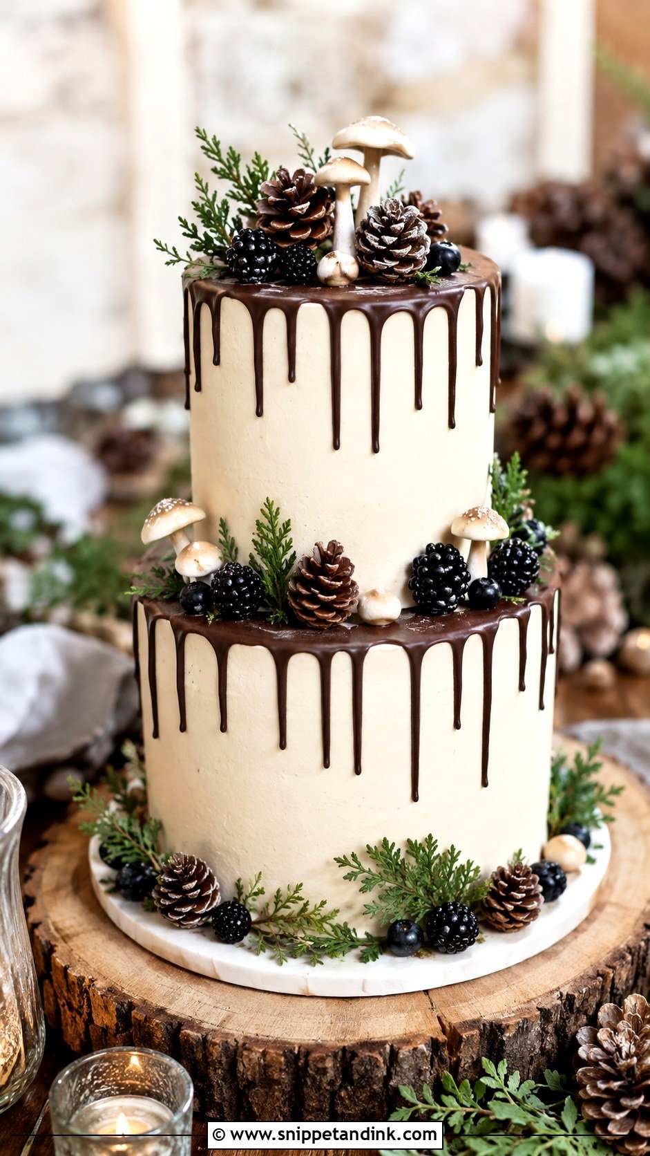 Woodland Drip Wedding Cake - Snippet and Ink - 20 Woodlands Cake Ideas for Wedding