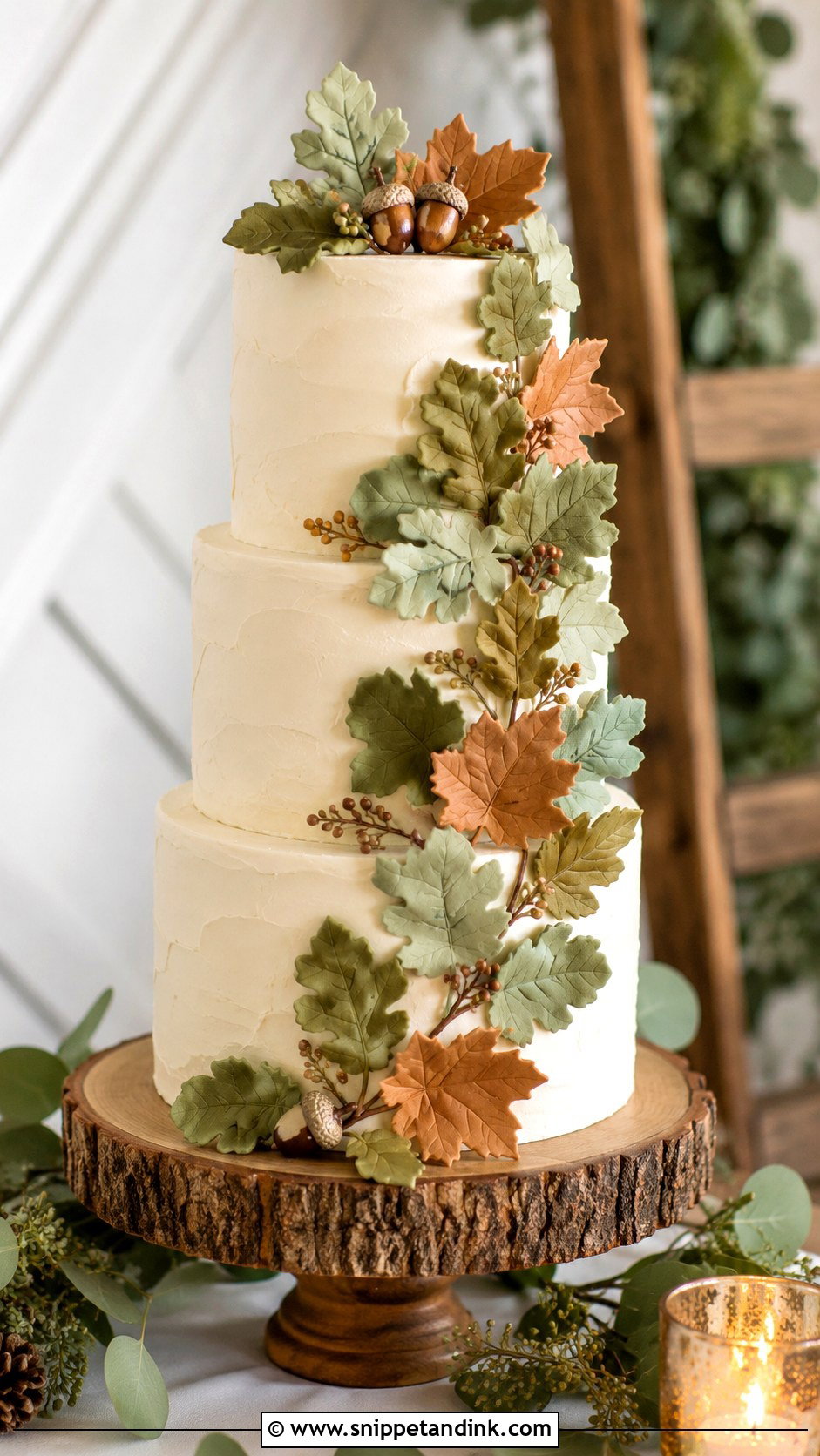 Woodland Leaf Wedding Cake - Snippet and Ink - 20 Woodlands Cake Ideas for Wedding