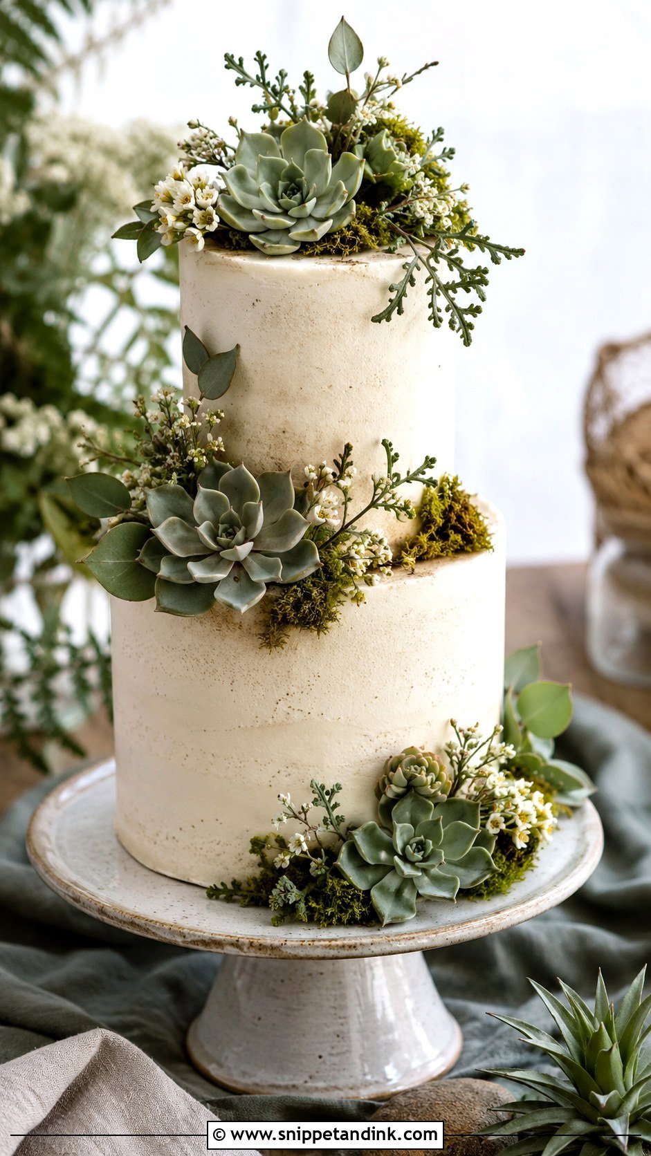 Woodland Succulent Wedding Cake - Snippet and Ink - 20 Woodlands Cake Ideas for Wedding