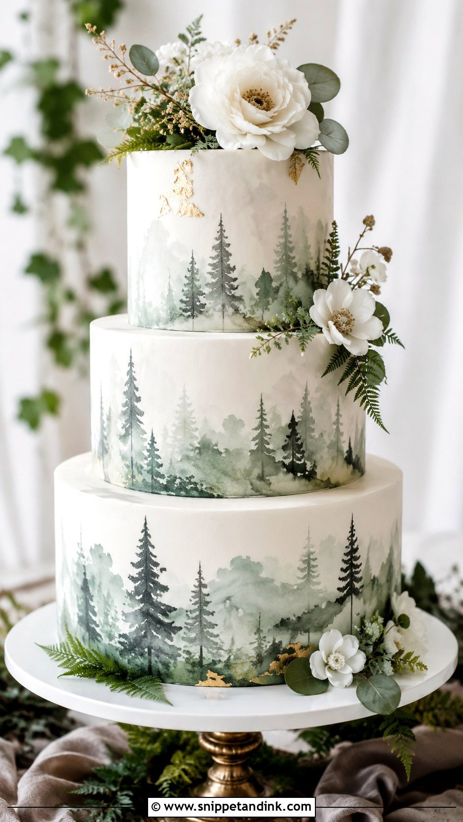 Woodland Watercolor Wedding Cake - Snippet and Ink - 20 Woodlands Cake Ideas for Wedding