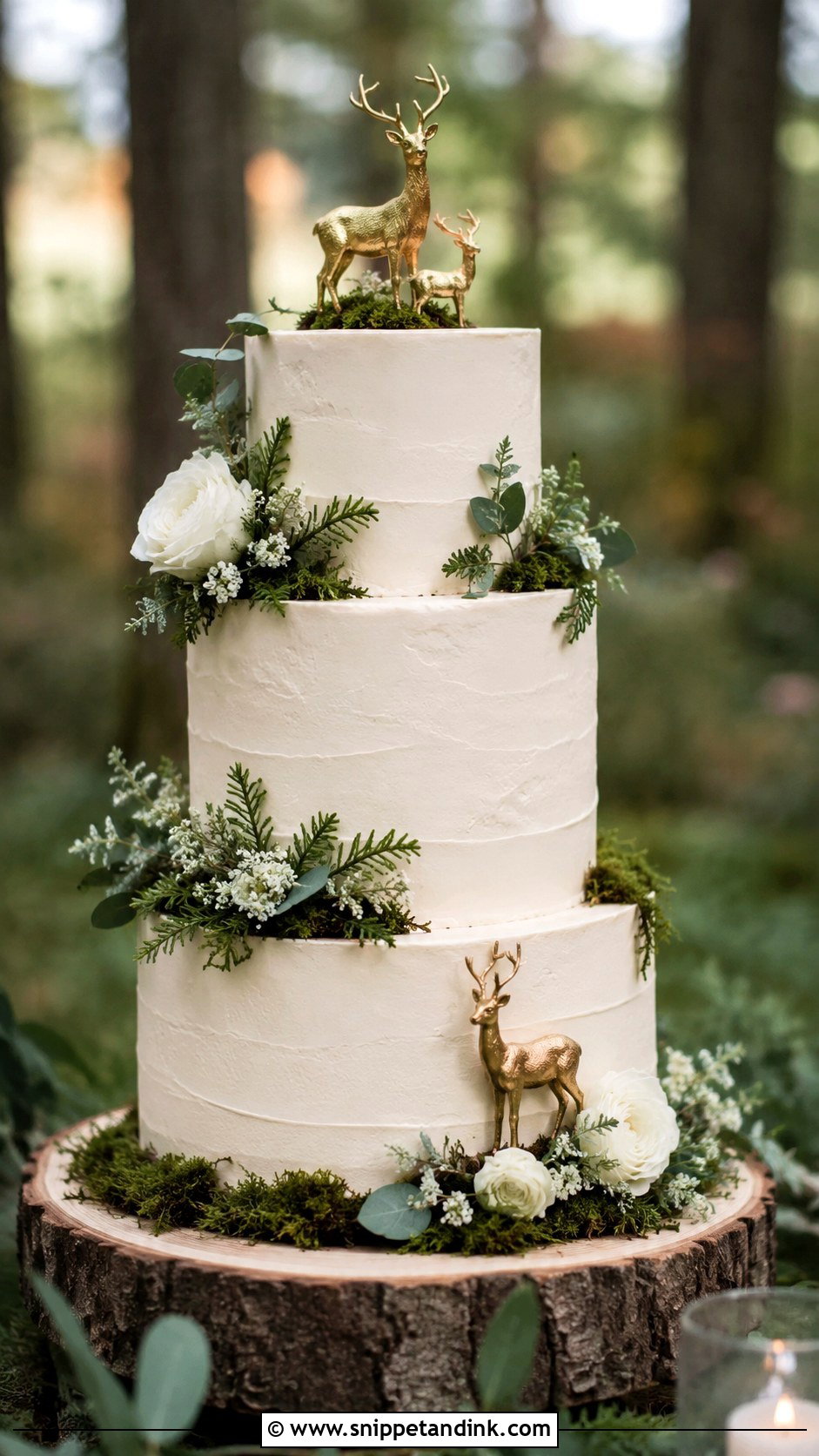 Woodland Wedding Cake With Deer Topper - Snippet and Ink - 20 Woodland Themed Wedding Cake Ideas