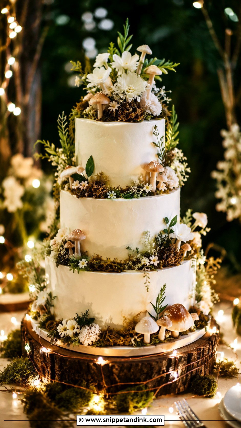 Woodland Wedding Cake With Fairy Lights - Snippet and Ink - 20 Woodland Themed Wedding Cake Ideas