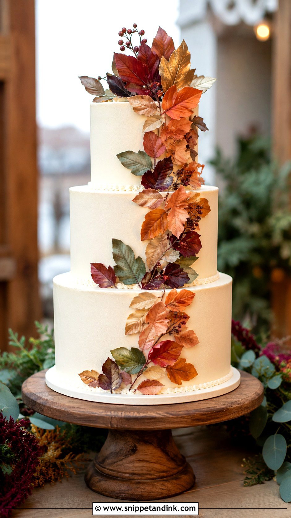 Woodland Wedding Cake With Leaves - Snippet and Ink - 20 Woodland Themed Wedding Cake Ideas
