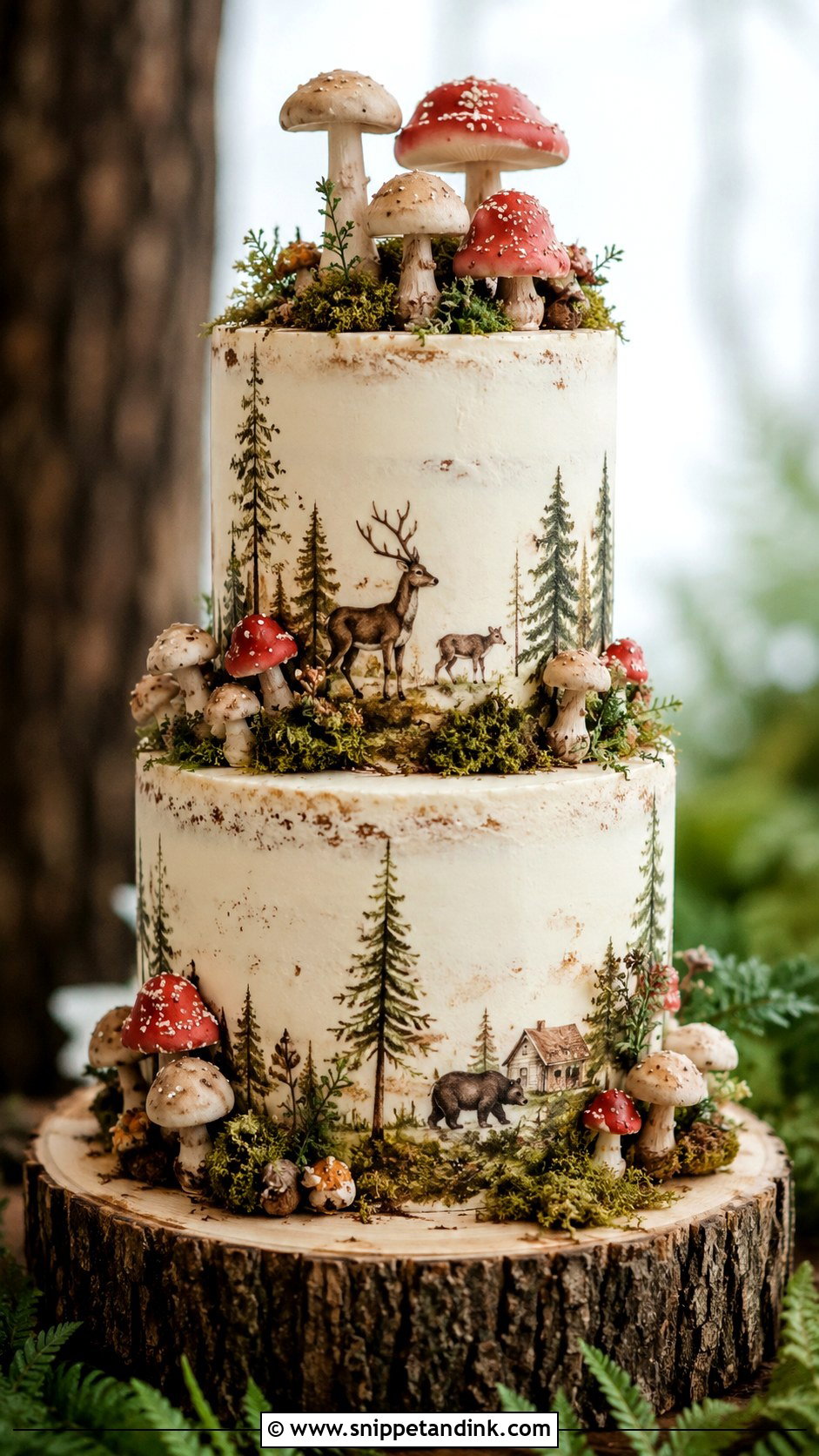 Woodland Wedding Cake With Mushrooms - Snippet and Ink - 20 Woodland Themed Wedding Cake Ideas