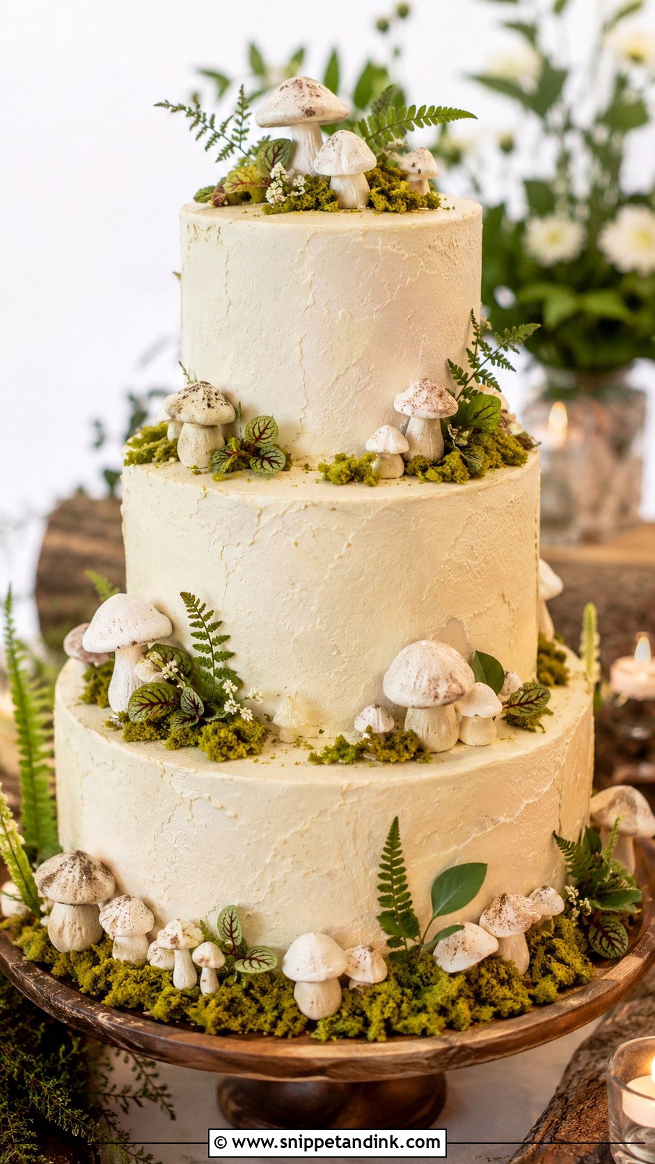 Woodland Wedding Cake With Mushrooms - Snippet and Ink - 20 Forest Inspired Wedding Cake Ideas