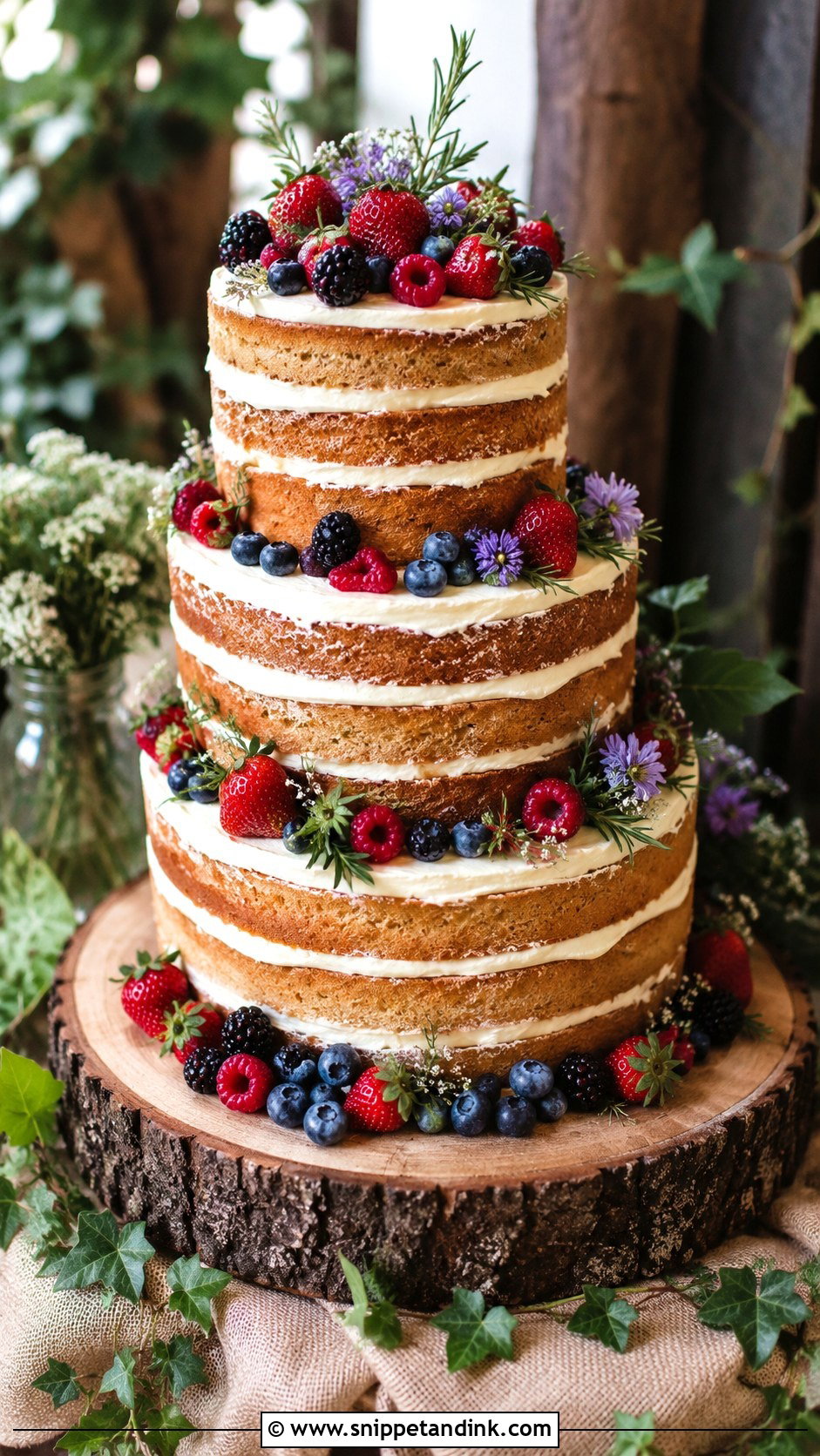 Woodland Wedding Cake With Naked Layers - Snippet and Ink - 20 Woodland Themed Wedding Cake Ideas