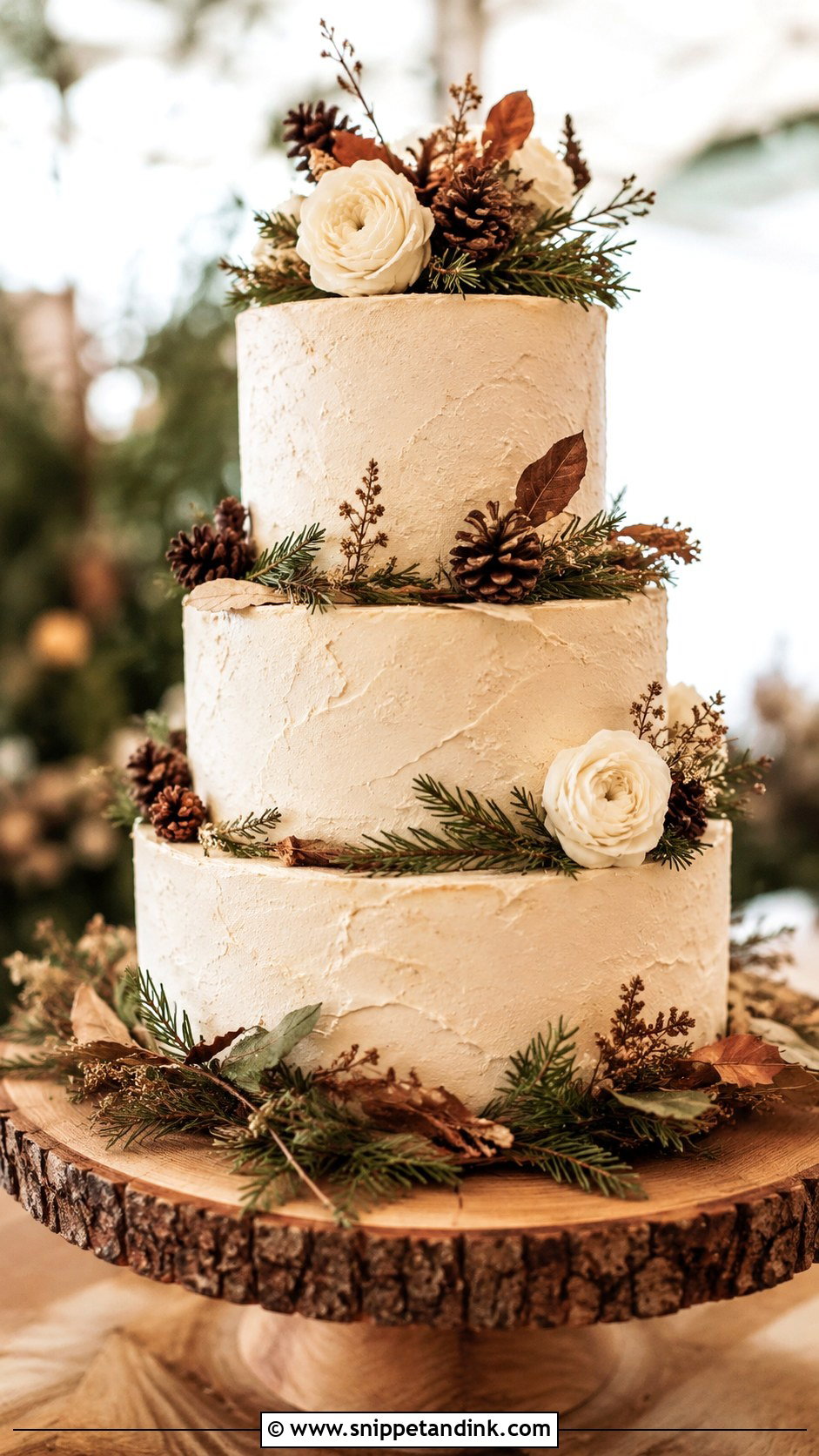Woodland Wedding Cake With Pinecones - Snippet and Ink - 20 Woodland Themed Wedding Cake Ideas
