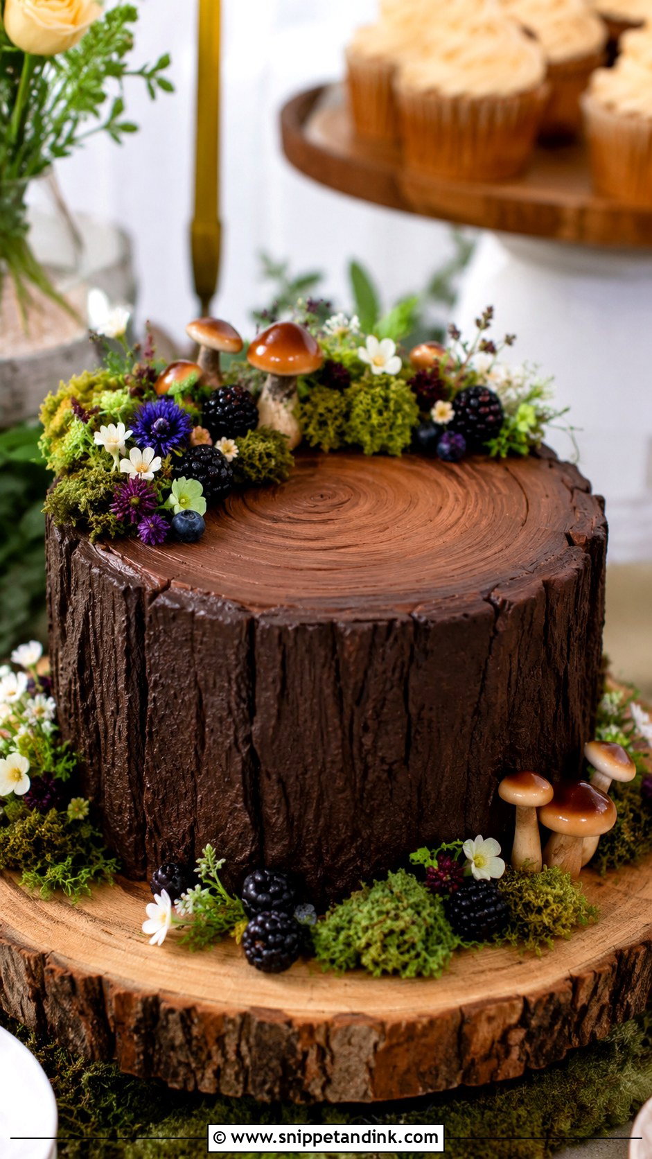 Woodland Wedding Cake With Tree Stump - Snippet and Ink - 20 Woodland Themed Wedding Cake Ideas