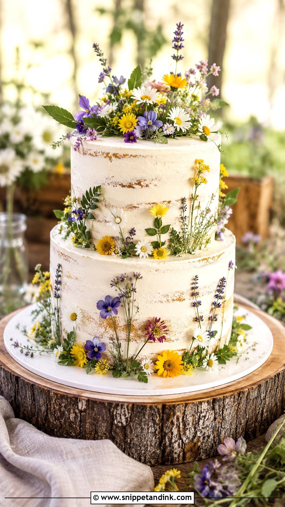 Woodland Wedding Cake With Wildflowers - Snippet and Ink - 20 Woodland Themed Wedding Cake Ideas