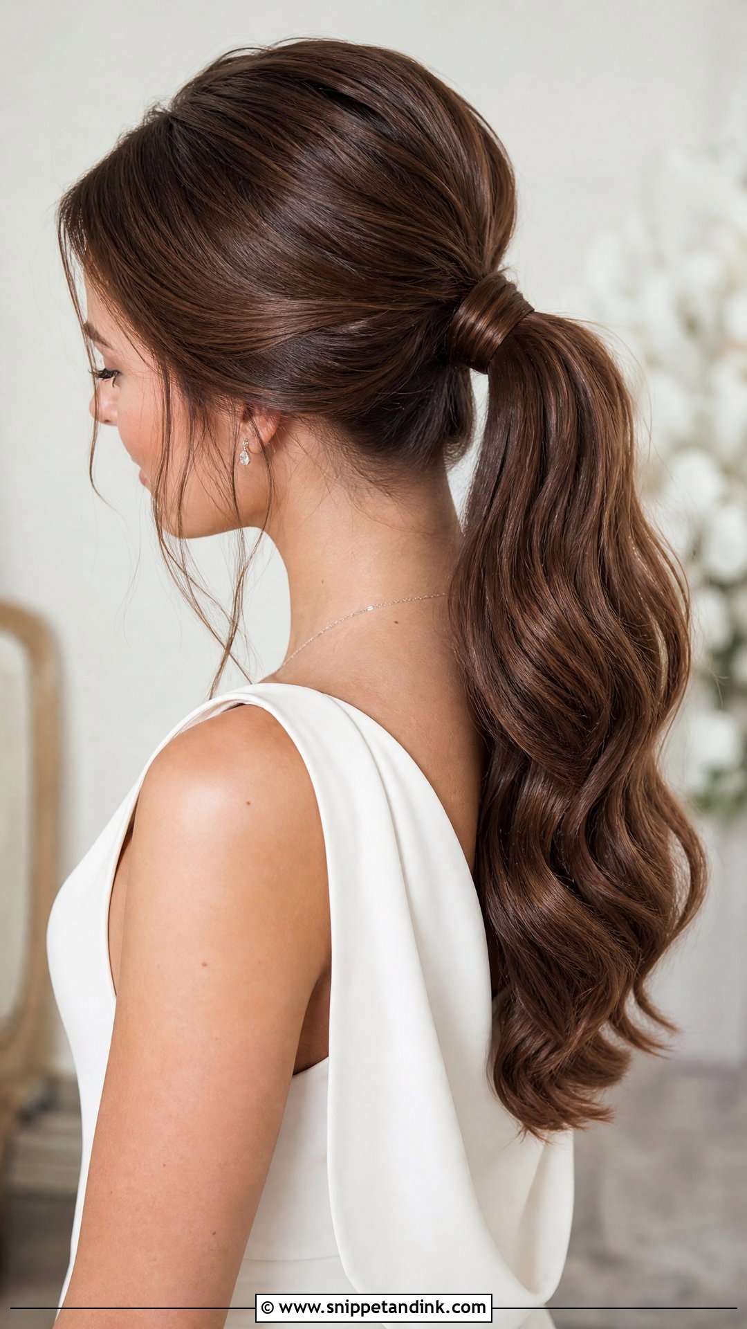 Wrapped Brunette Bridal Ponytail - Snippet and Ink - 15 Brunette Bridal Ponytail Hairstyles