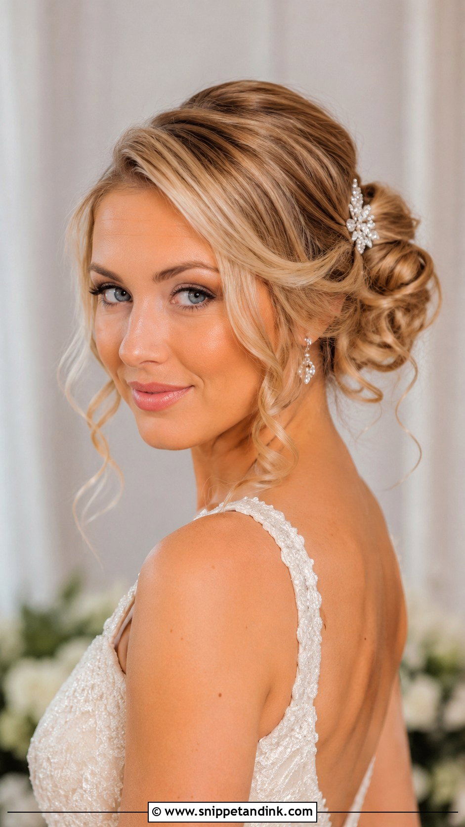 Wrapped Bun With Loose Curls - Snippet and Ink - 25 Bride Bun Hairstyles