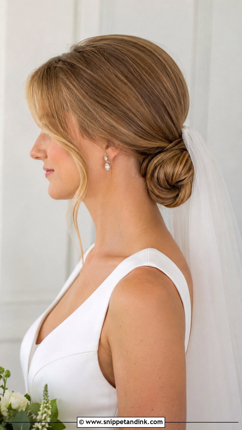 Wrapped Low Bun for Bride - Snippet and Ink - 20 Bridal Bun Hairstyle Ideas