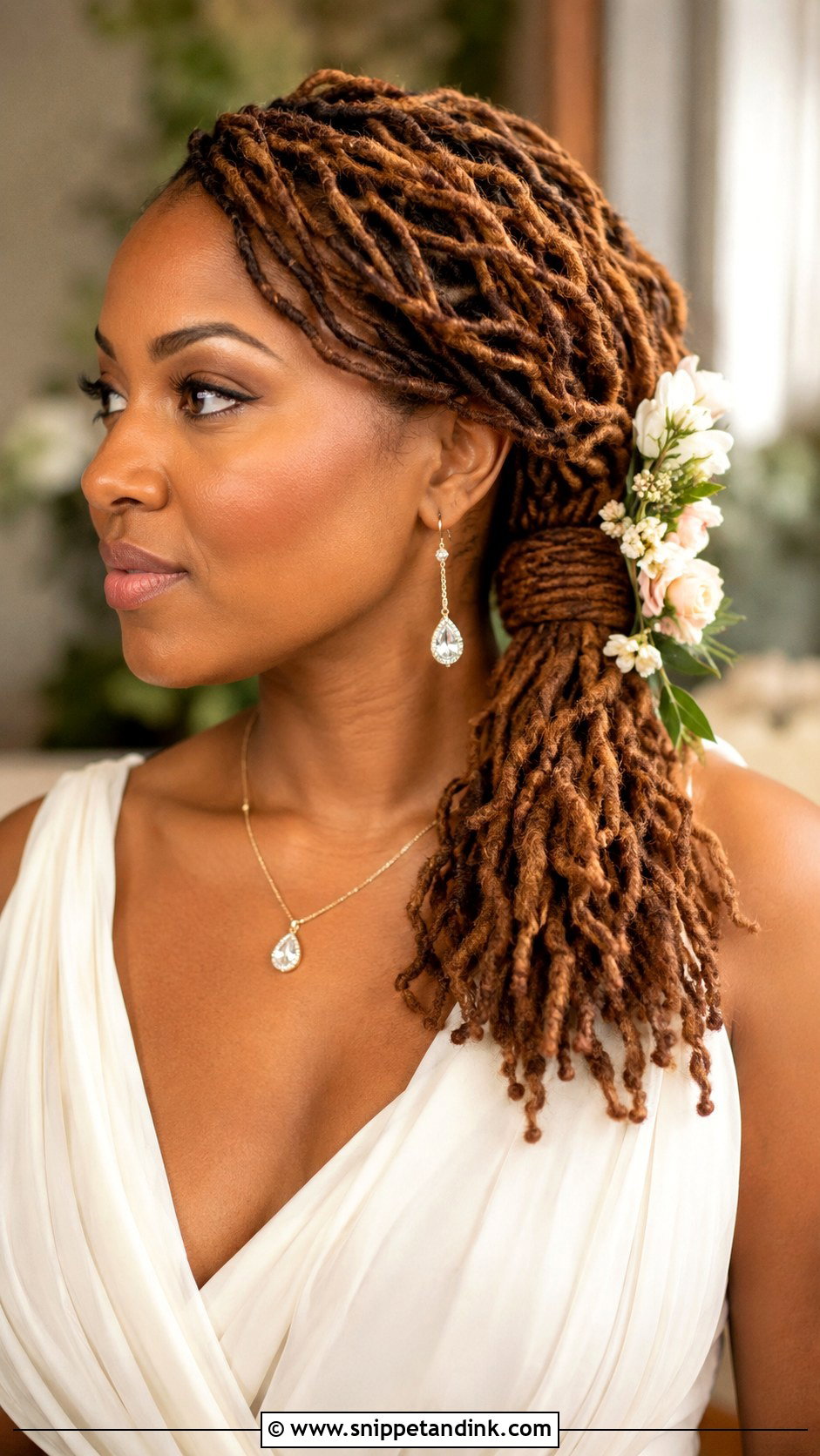 Wrapped Side Ponytail Loc Style - Snippet and Ink - 20 Dreadlocks Wedding Hairstyles Brides