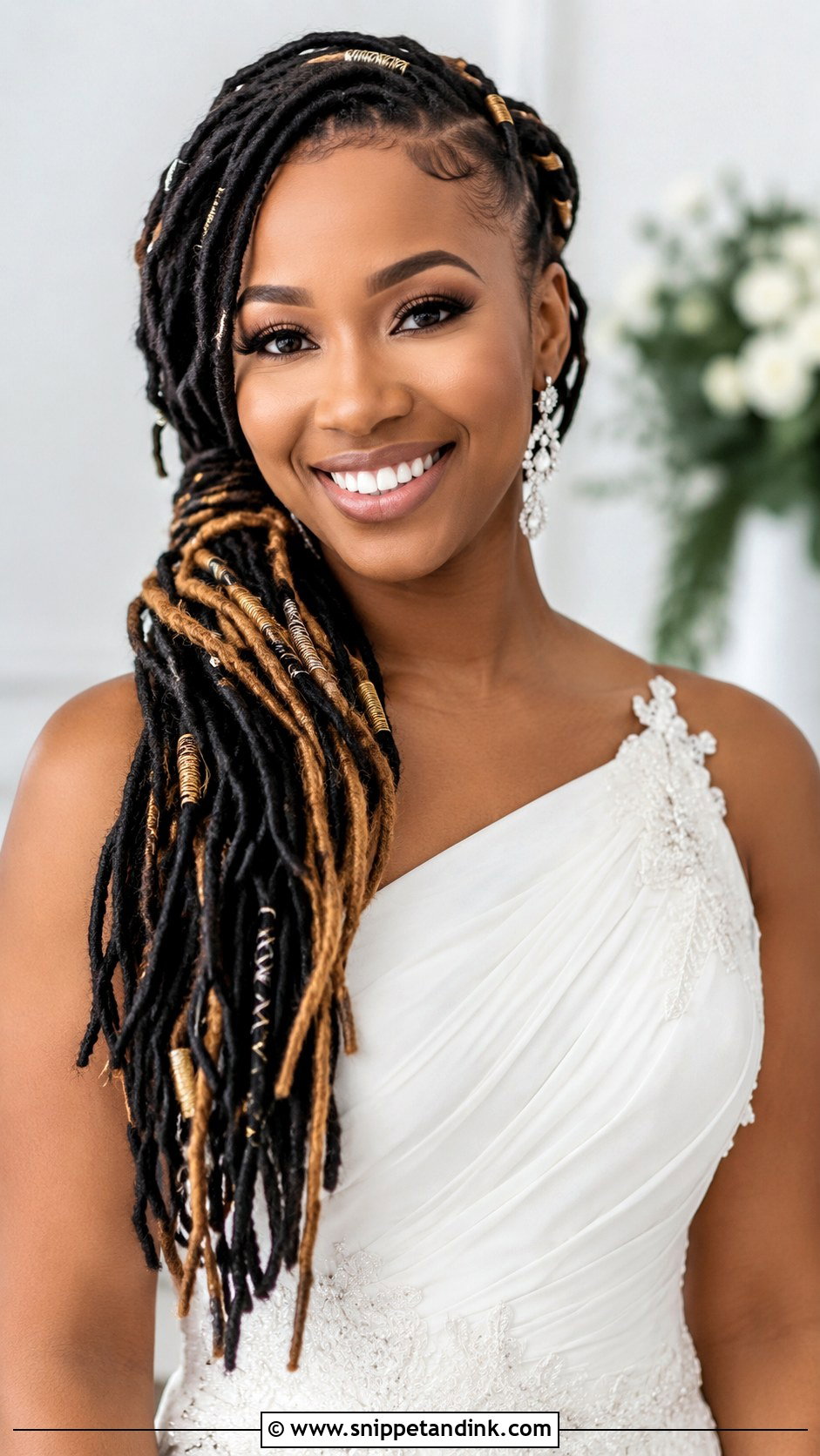 Wrapped Side Ponytail Locs - Snippet and Ink - 30 Dreadlock Wedding Hairstyles