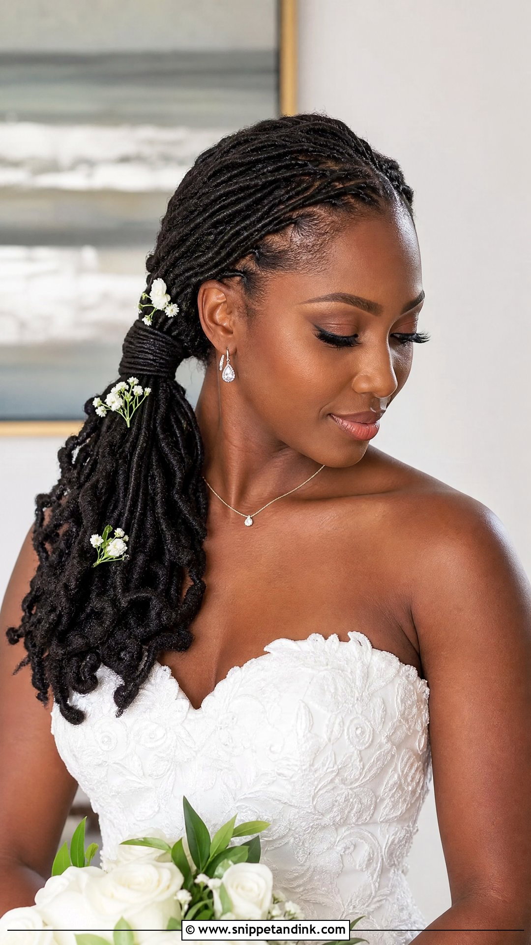 Wrapped Side Ponytail Locs - Snippet and Ink - 25 Bridal Dreadlock Hairstyles