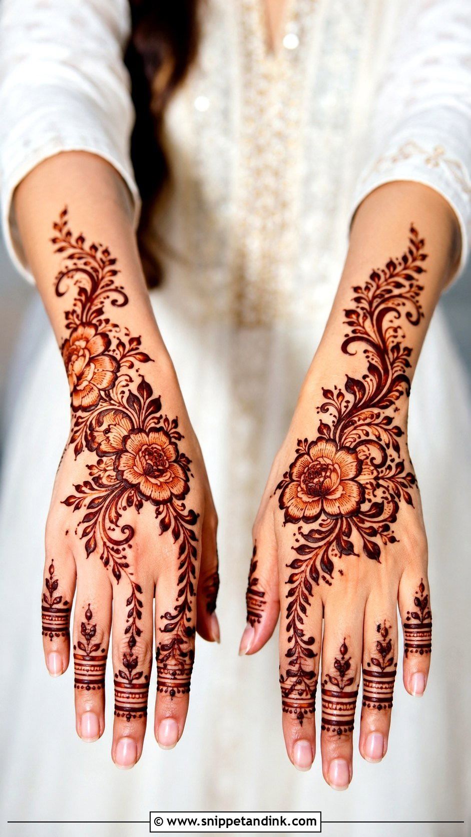 Wrist To Forearm Back Engagement Mehndi Design - Snippet and Ink - 30 Back Engagement Mehndi Designs