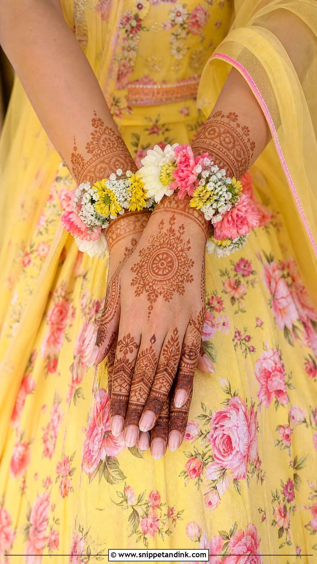 Yellow And Pink Floral Lehenga - Snippet and Ink - 20 Yellow and Pink Haldi Outfit Ideas