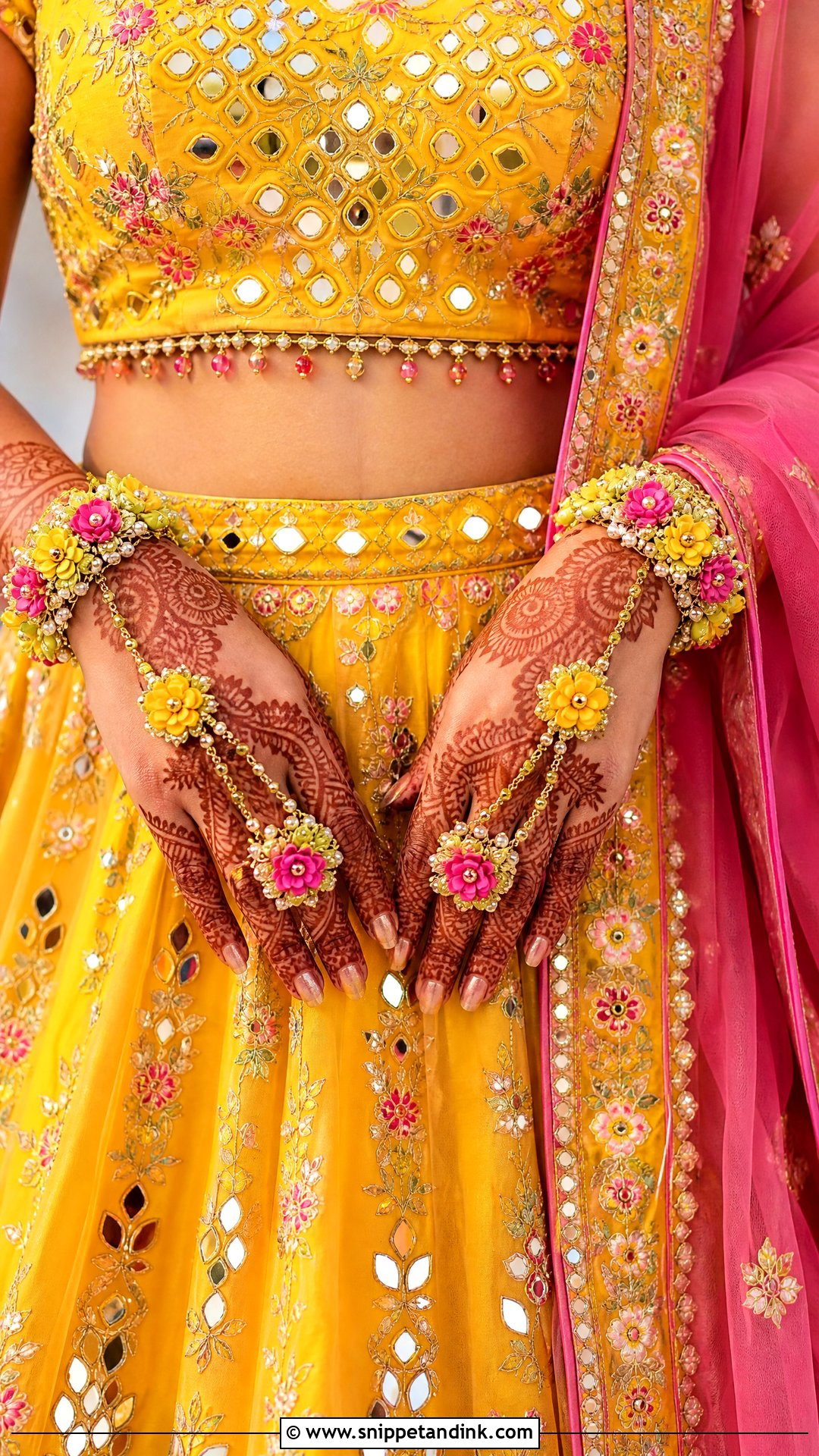 Yellow And Pink Haldi Lehenga - Snippet and Ink - 20 Yellow and Pink Haldi Outfit Ideas