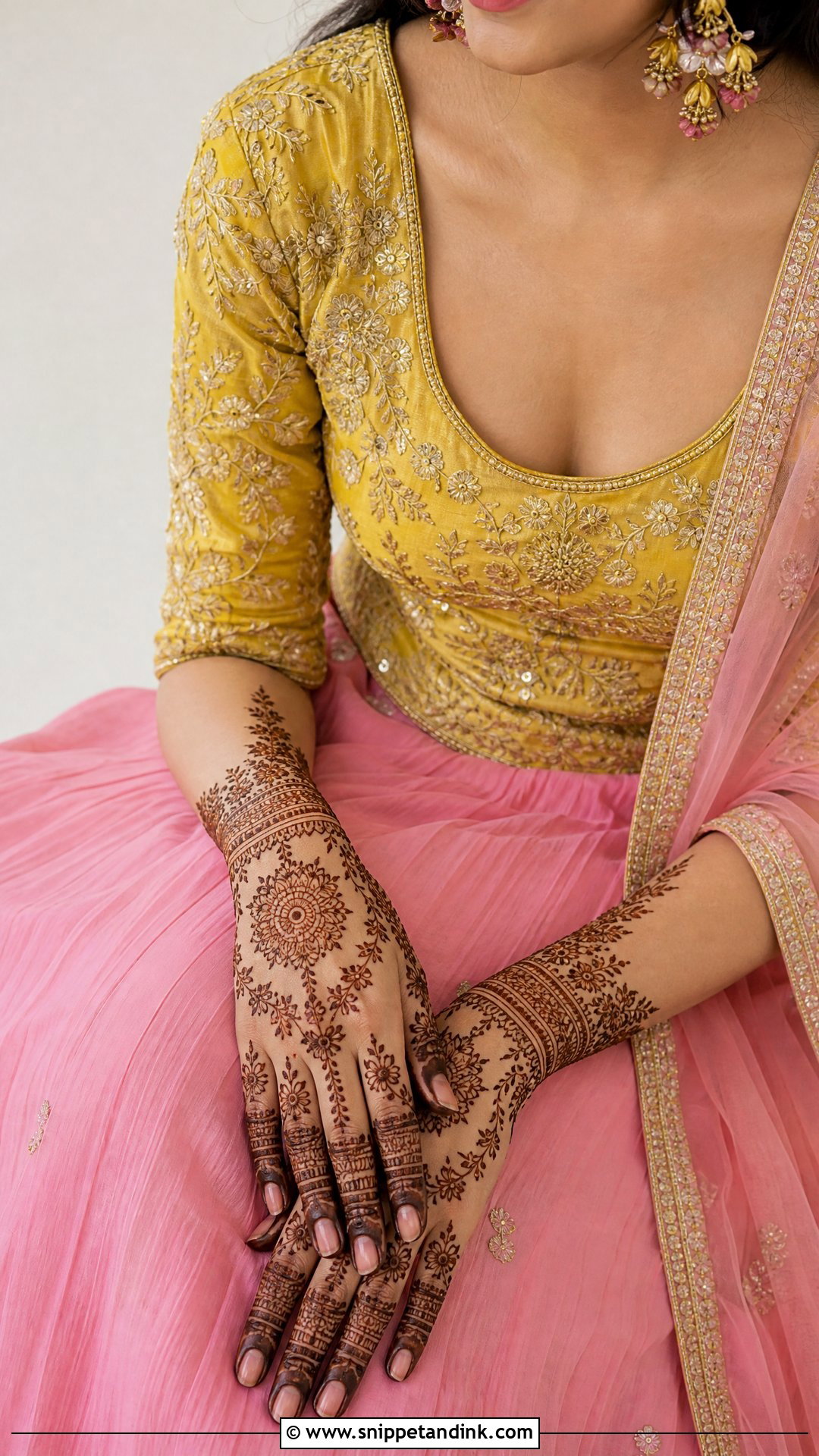 Yellow Crop Top And Pink Skirt - Snippet and Ink - 20 Yellow and Pink Haldi Outfit Ideas