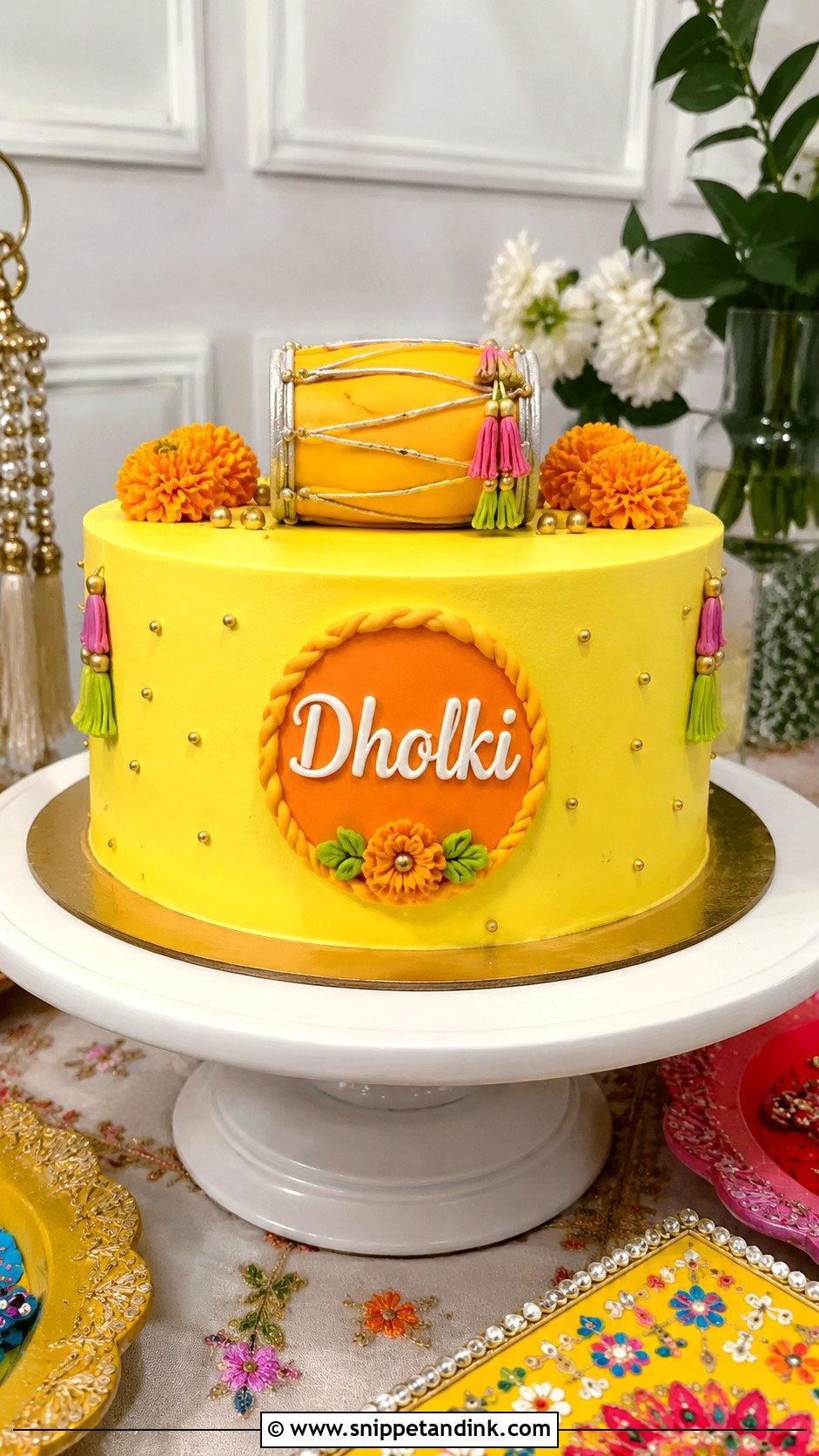 Yellow Dholki Cake - Snippet and Ink - 20 Dholki Cake Ideas
