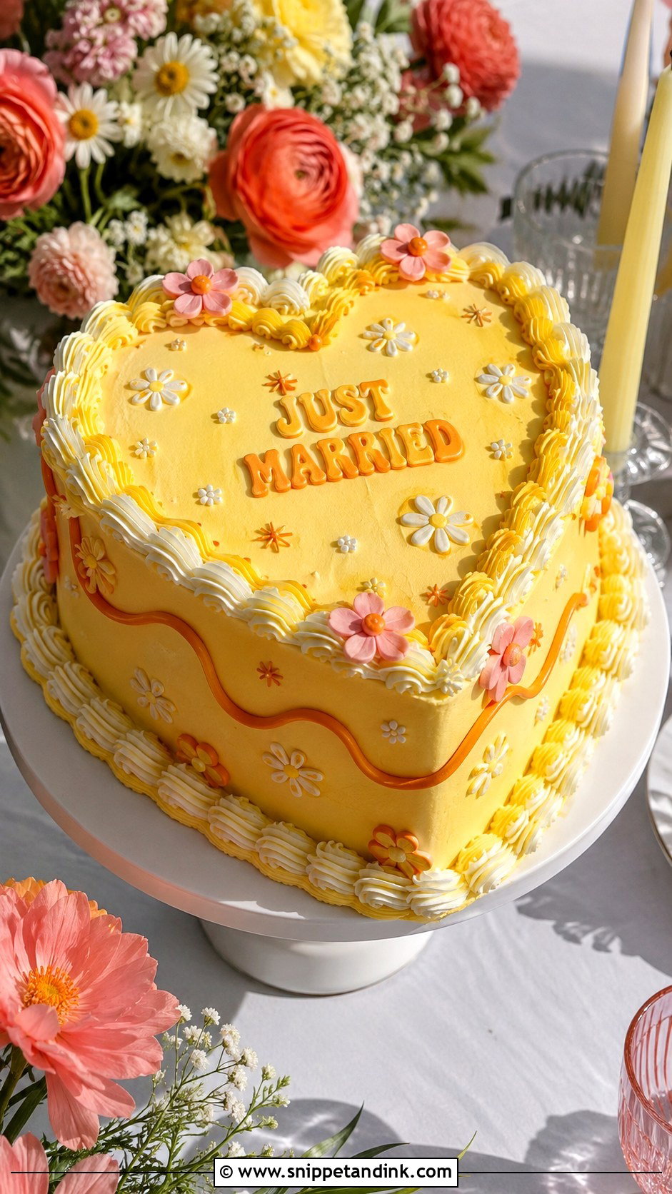 Yellow Groovy Wedding Cake - Snippet and Ink - 20 Groovy Wedding Cake Ideas