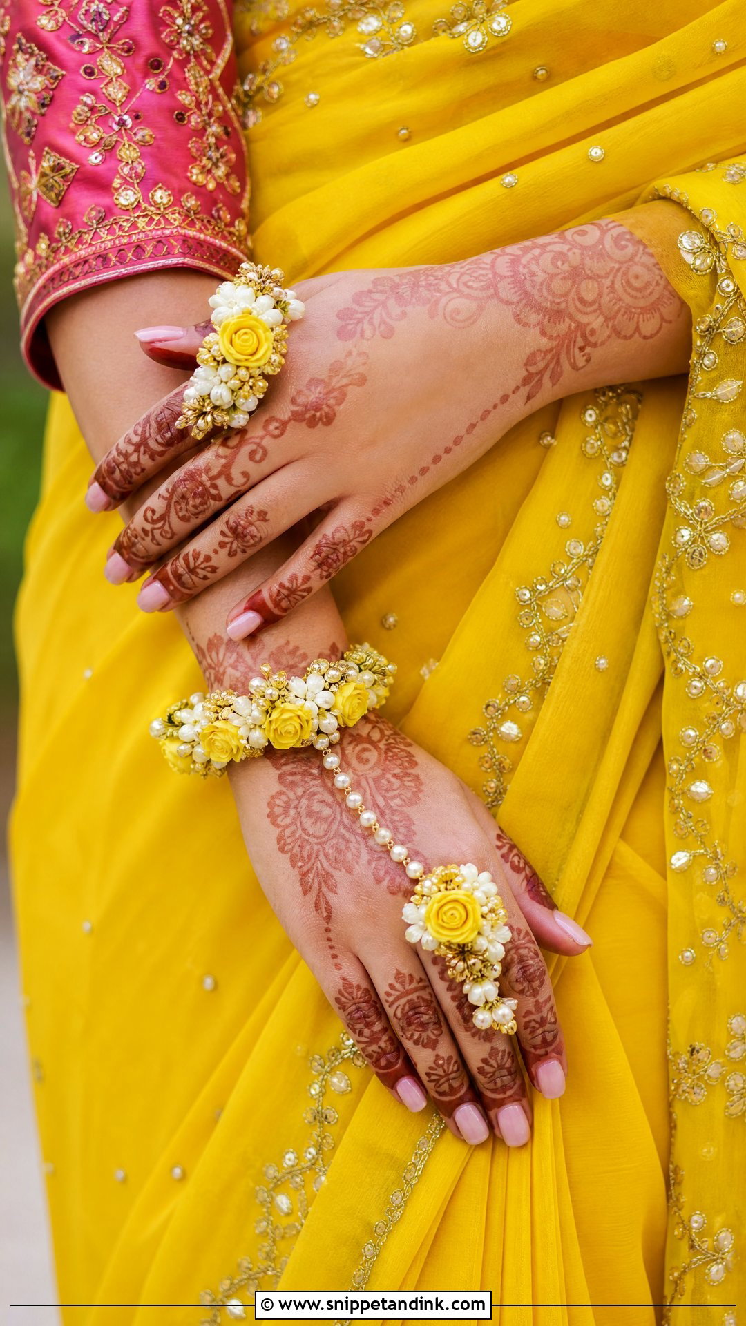 Yellow Haldi Saree With Pink Blouse - Snippet and Ink - 20 Yellow and Pink Haldi Outfit Ideas