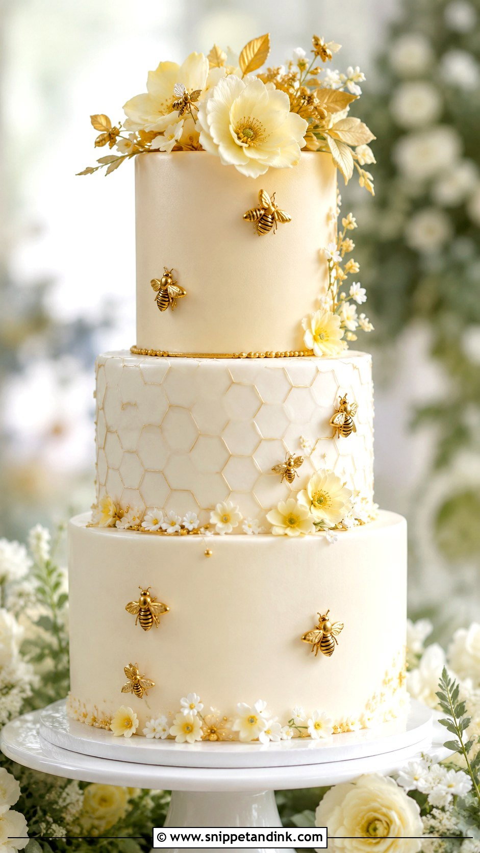 Yellow Honey Bee Wedding Cake - Snippet and Ink - 20 Honey Bee Cake Design Ideas for Wedding