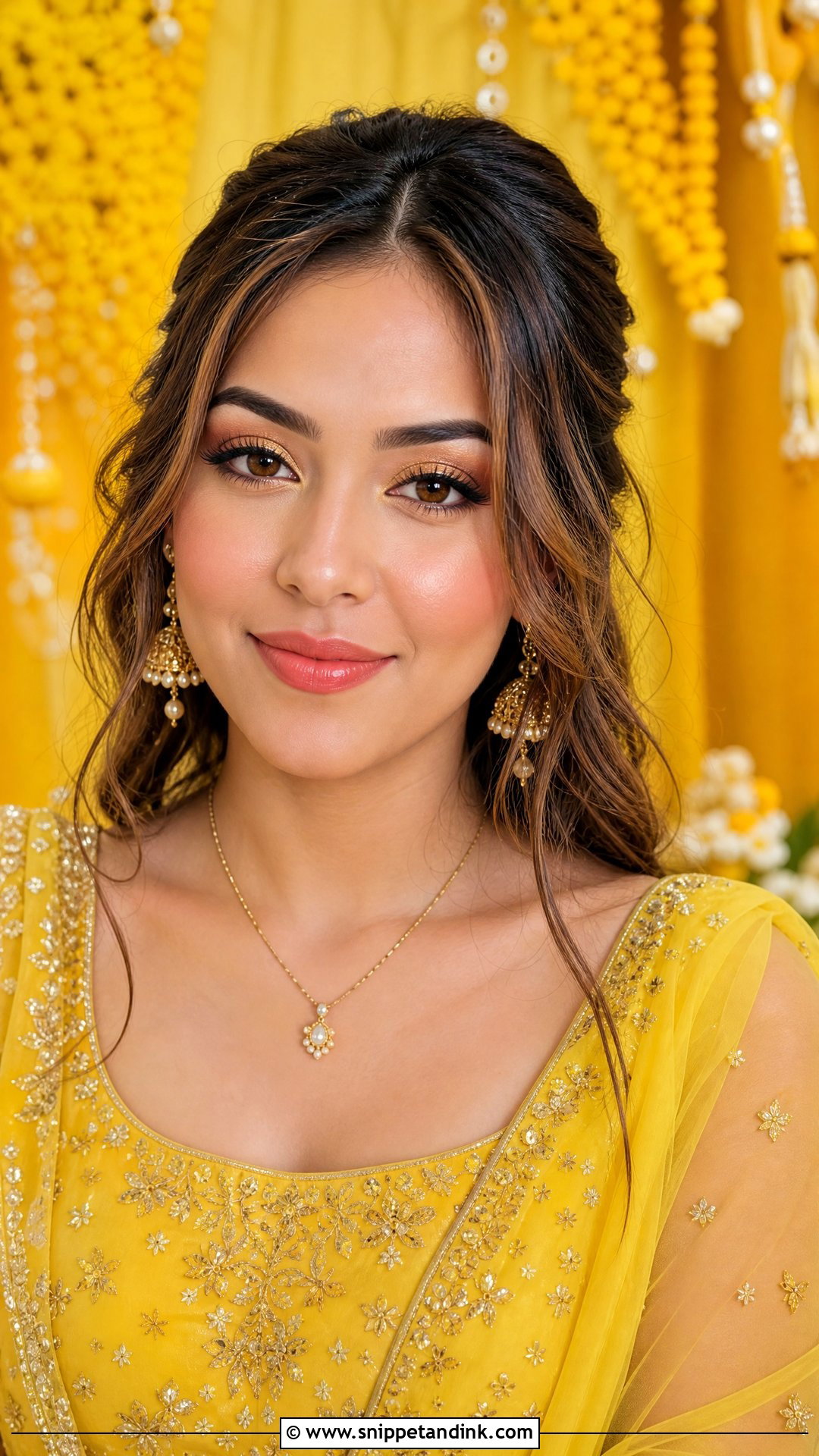 Yellow Lehenga Peach Makeup - Snippet and Ink - 20 Lengha Makeup Looks