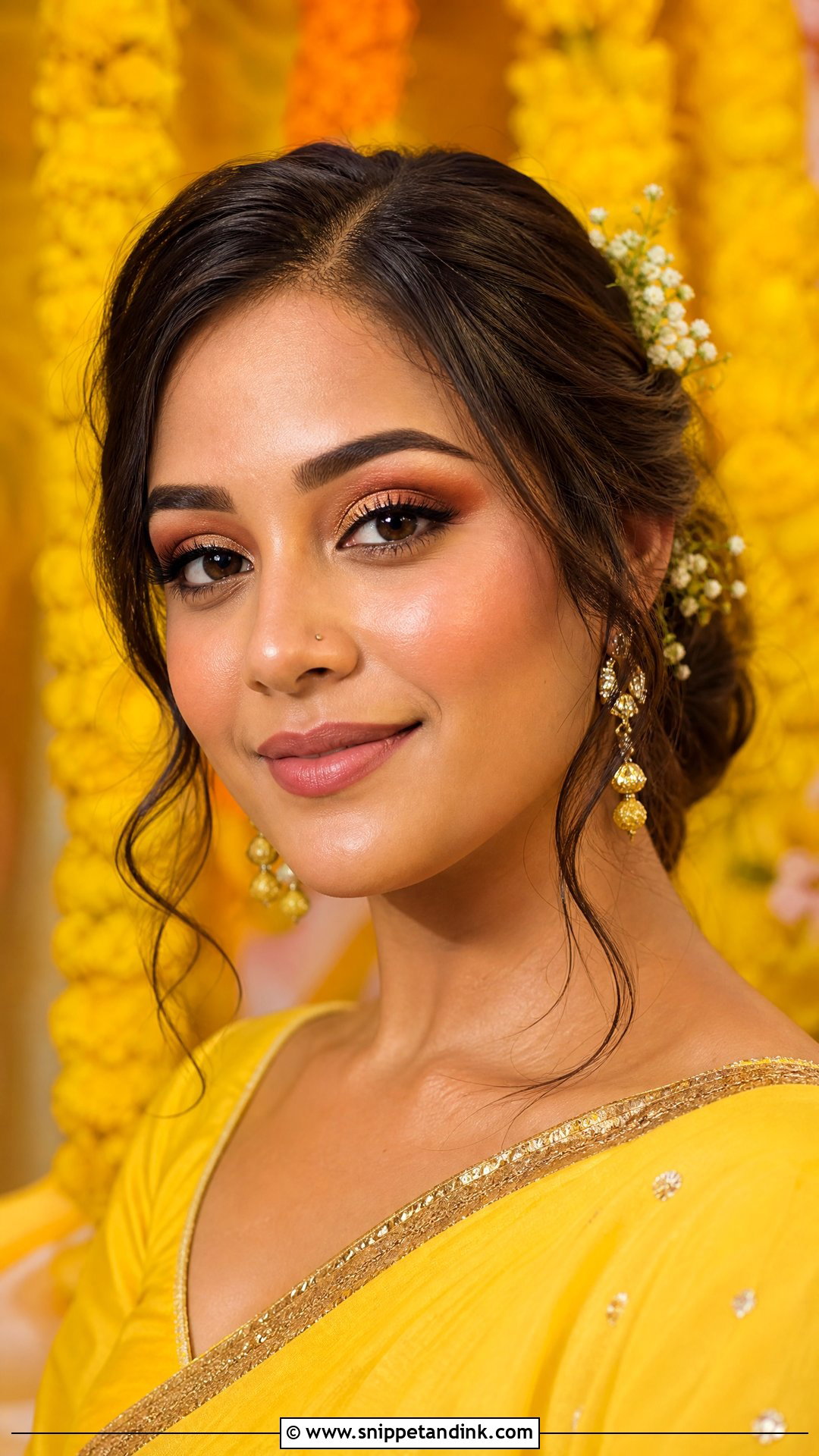 Yellow Outfit Haldi Makeup Look - Snippet and Ink - 25 Haldi Makeup Look for Bride Ideas