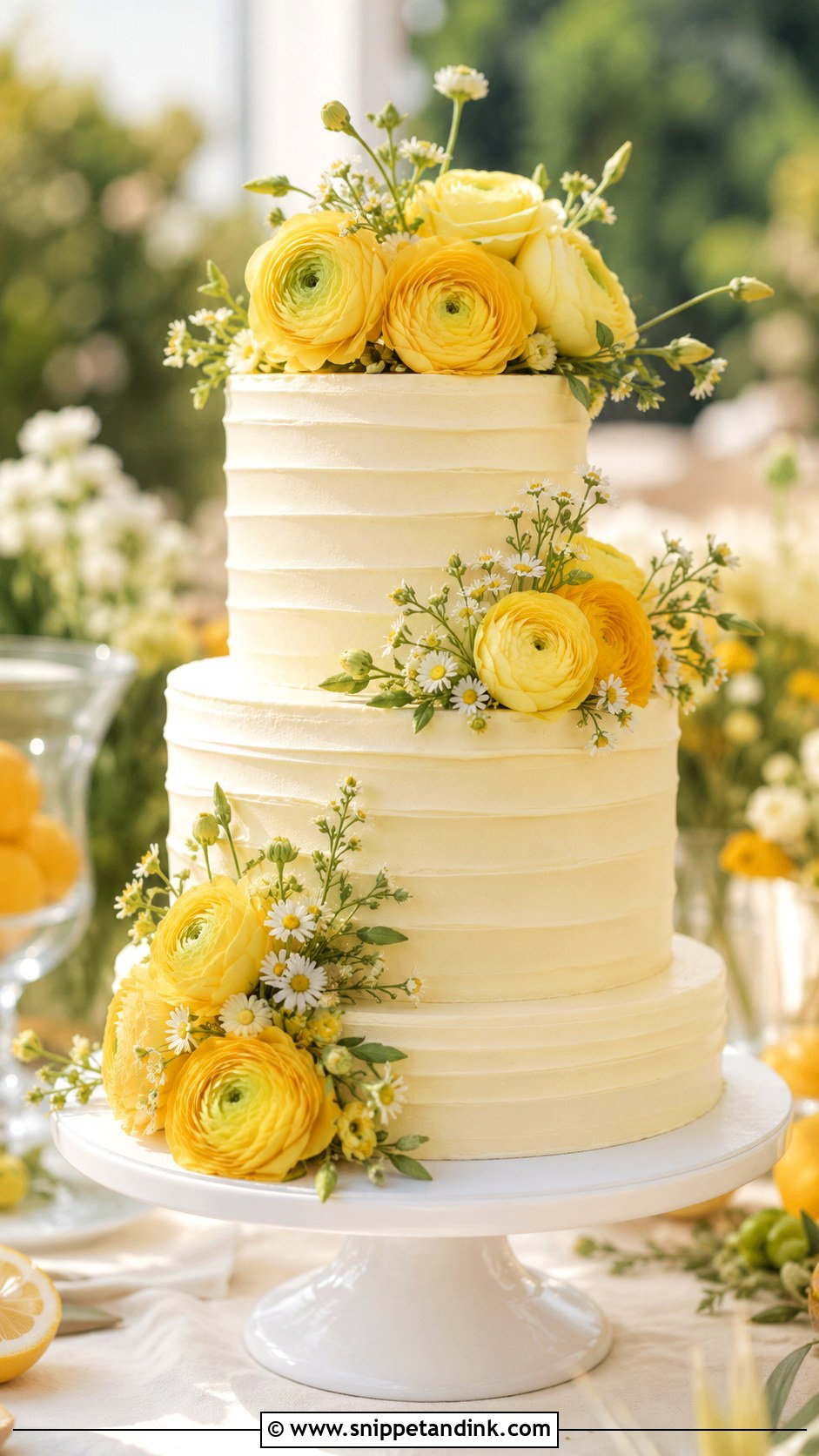 Yellow Ranunculus Wedding Cake - Snippet and Ink - 25 Wedding Cake Ideas with Ranunculus
