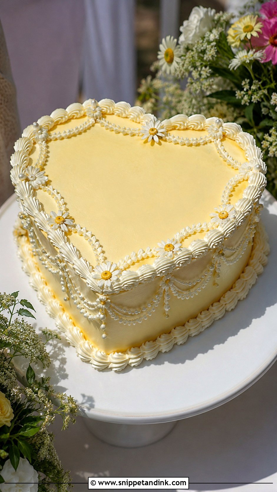 Yellow Retro Heart Wedding Cake - Snippet and Ink - 30 Retro Heart Wedding Cake Ideas