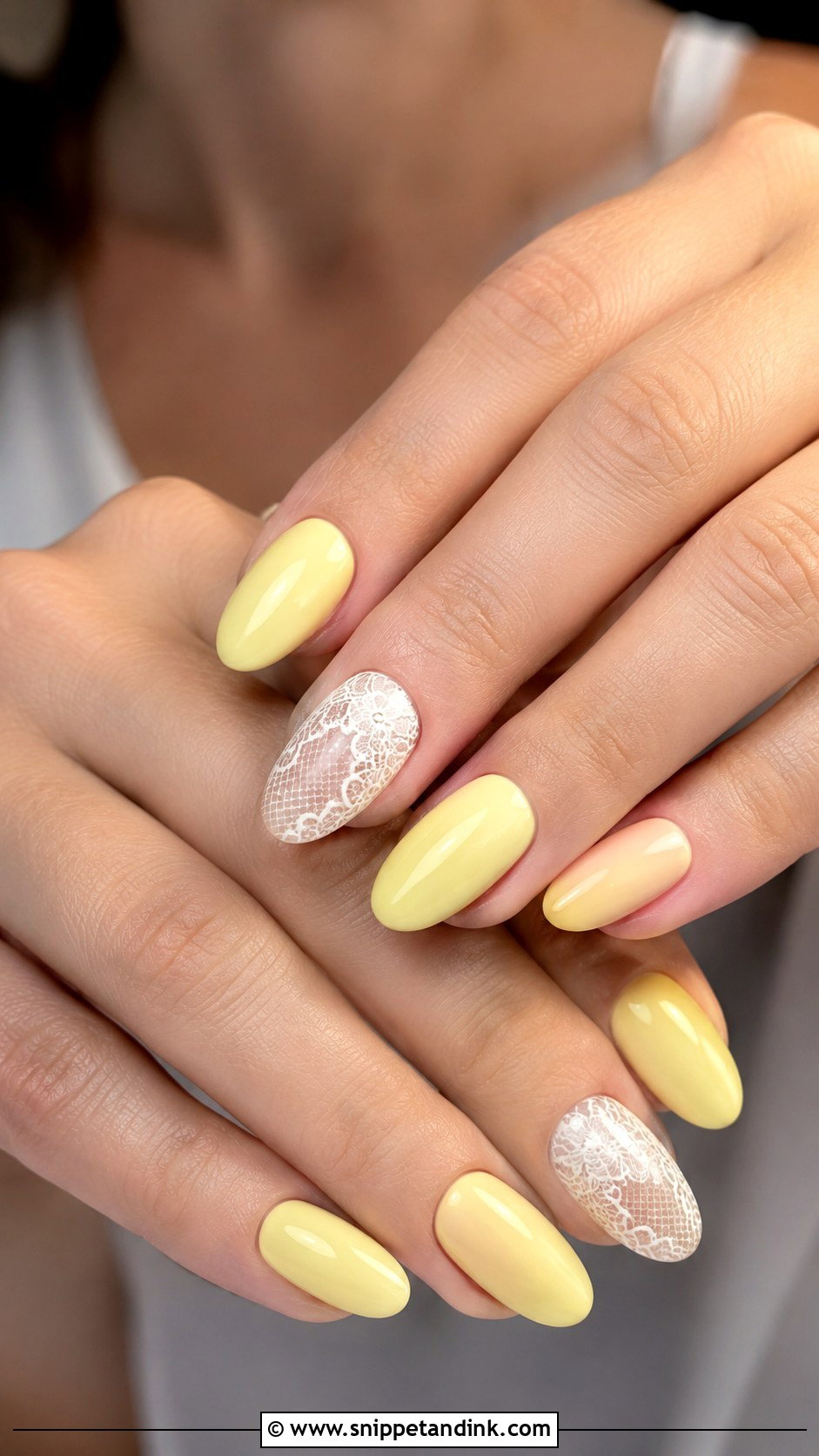 Yellow Wedding Nails With Lace Design - Snippet and Ink - 20 Yellow Wedding Nails