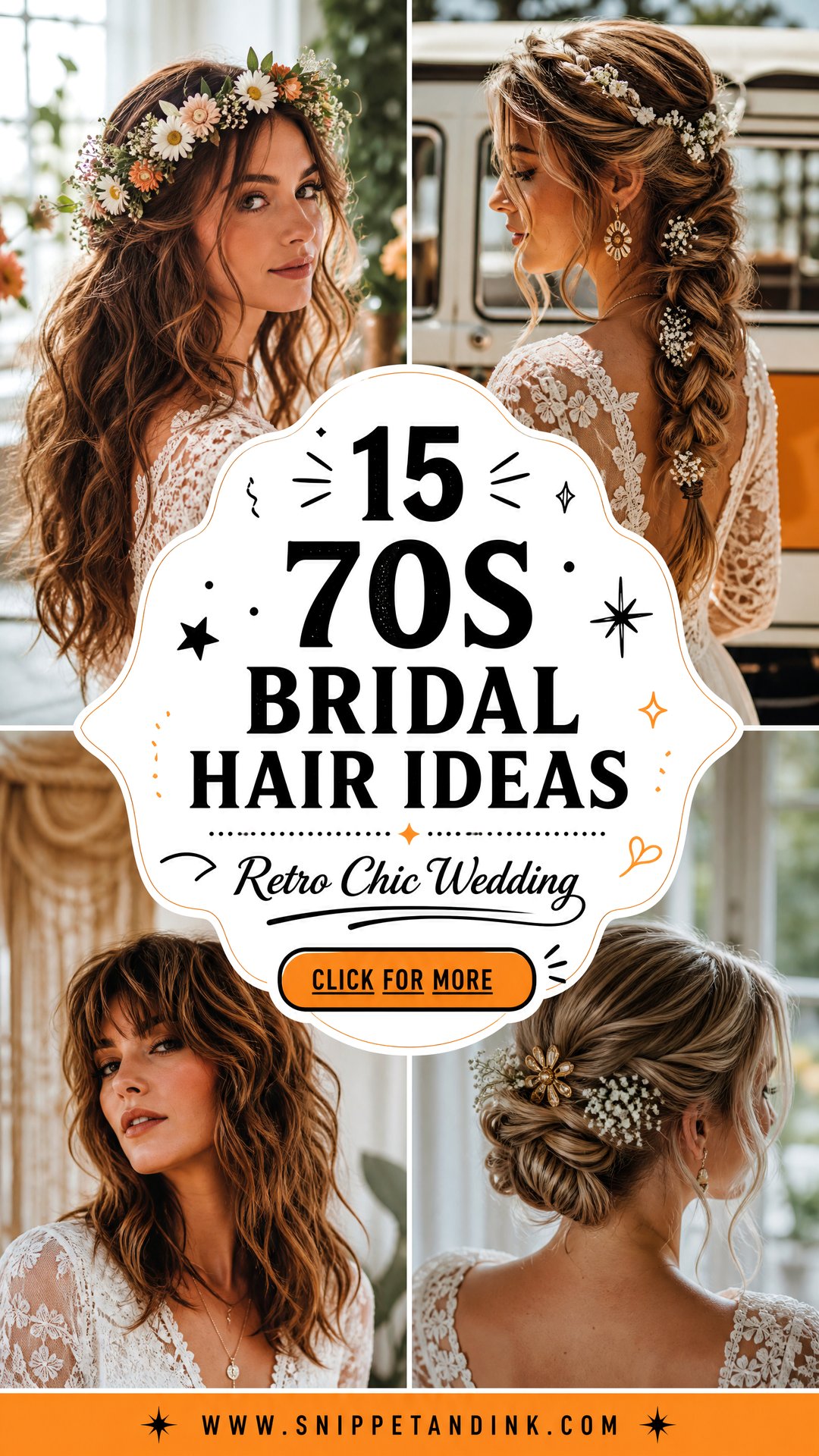 15 70s Bridal Hair Ideas for Retro-Chic Wedding Style - 15 70s Bridal Hair Ideas for Retro-Chic Wedding Style