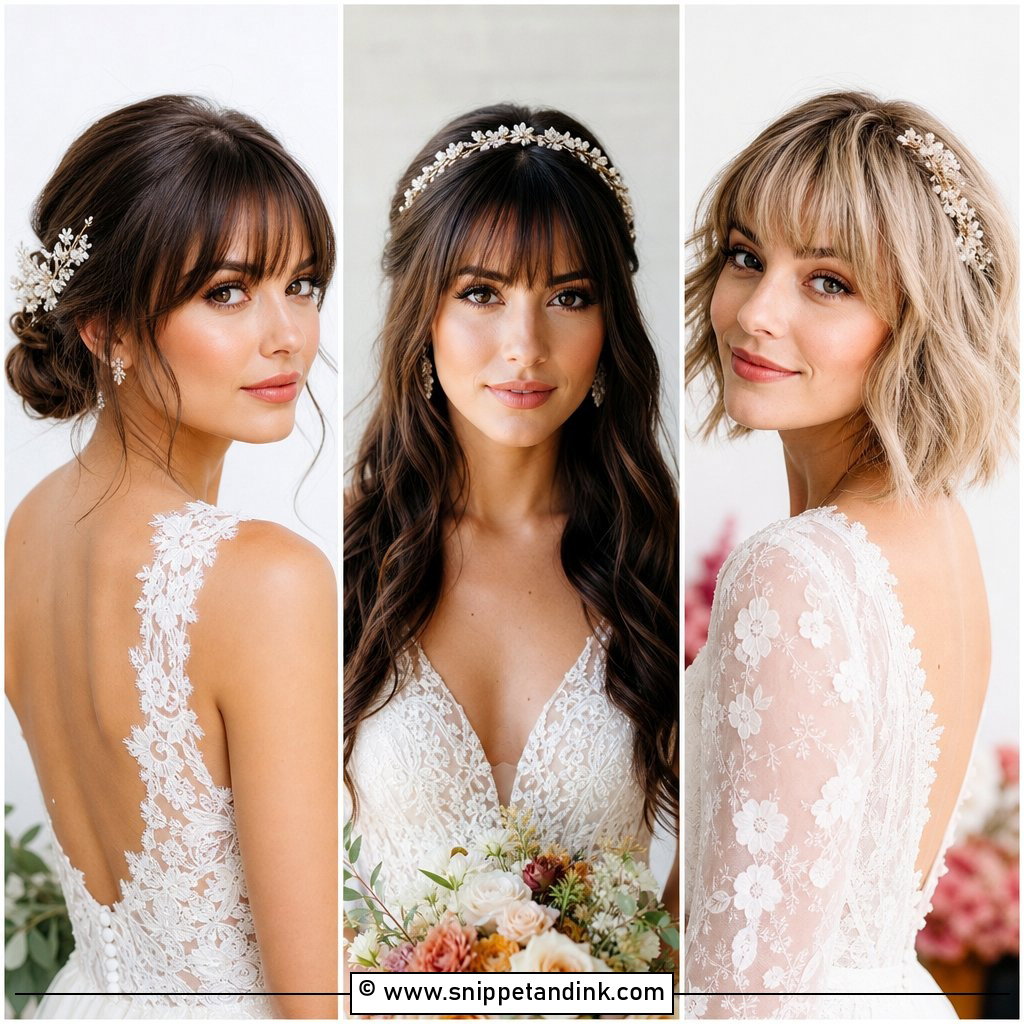 15 Bang Wedding Hairstyles for Soft Romantic Bridal Looks