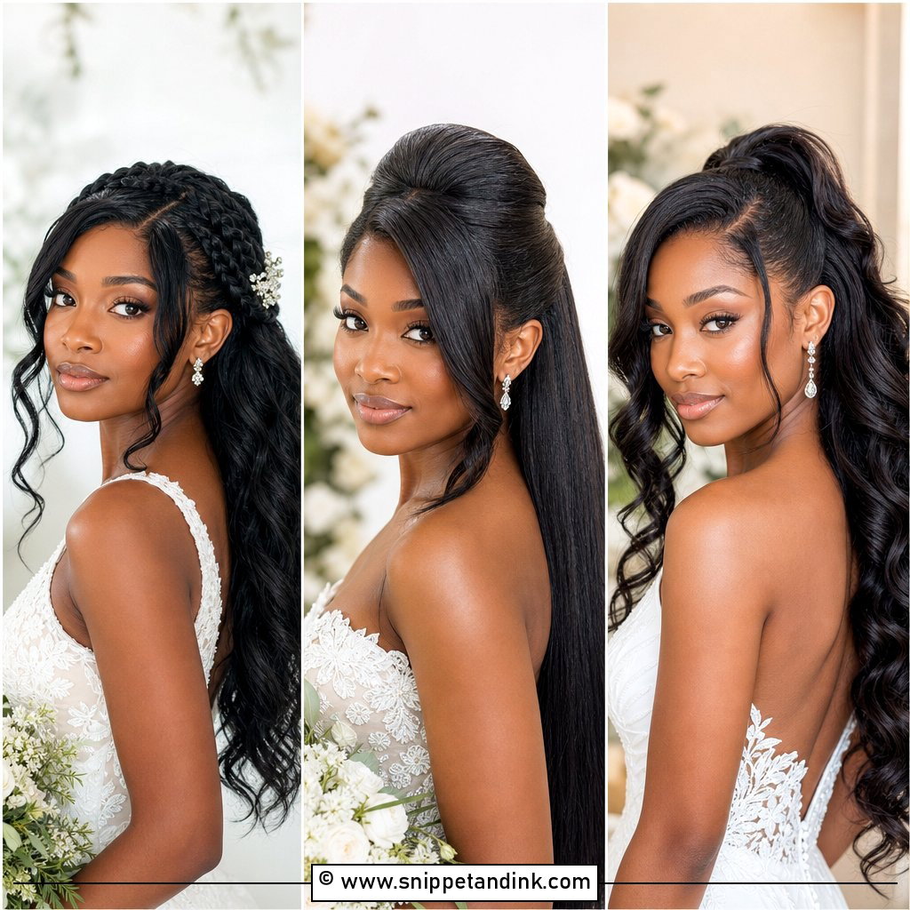 15 Black Half-Up Half-Down Wedding Hairstyles for Brides