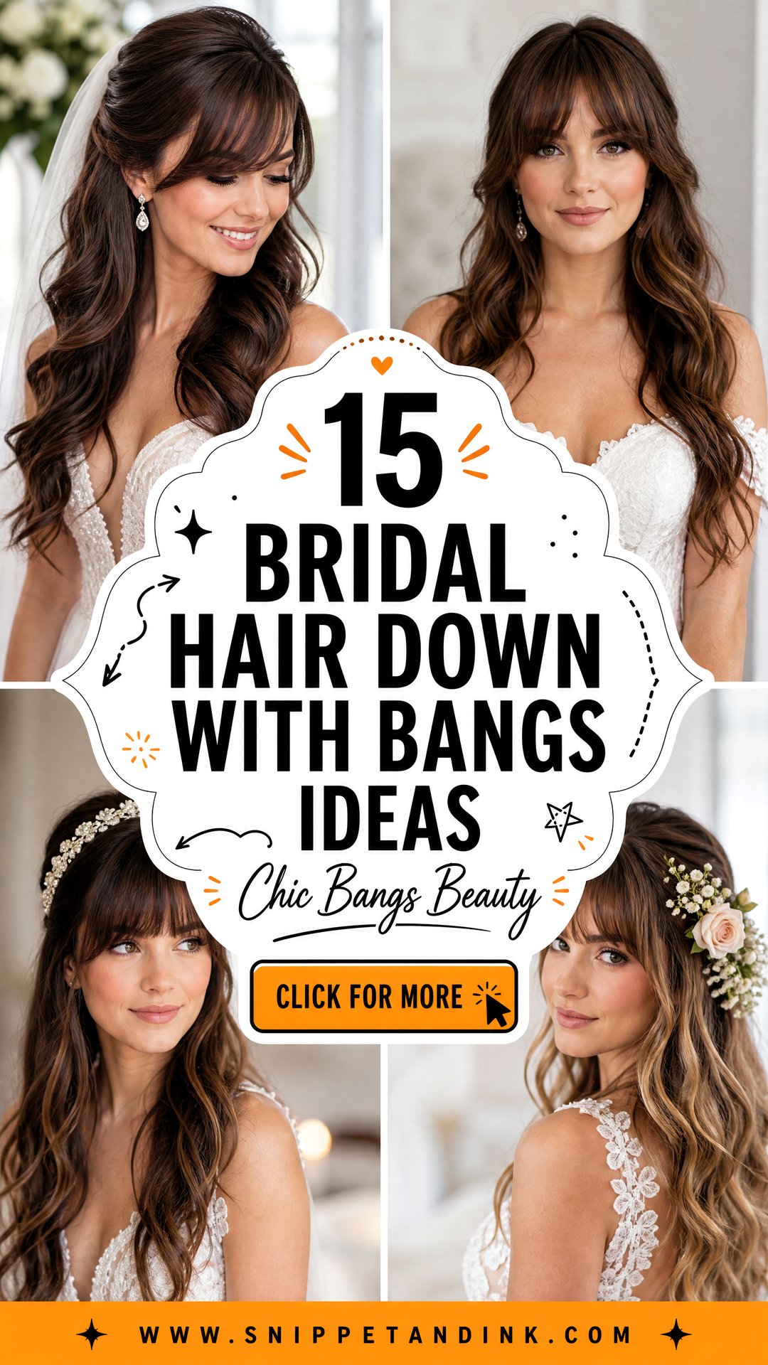 15 Bridal Hair Down with Bangs Ideas for Chic Brides - 15 Bridal Hair Down with Bangs Ideas for Chic Brides