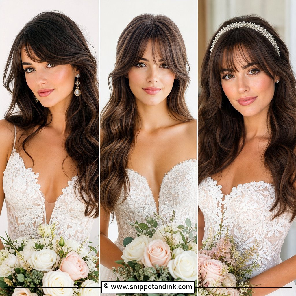 15 Bridal Hair Down with Bangs Ideas for Chic Brides