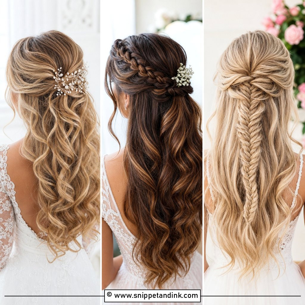 15 Bride Half Updo Ideas for Romantic Wedding Style