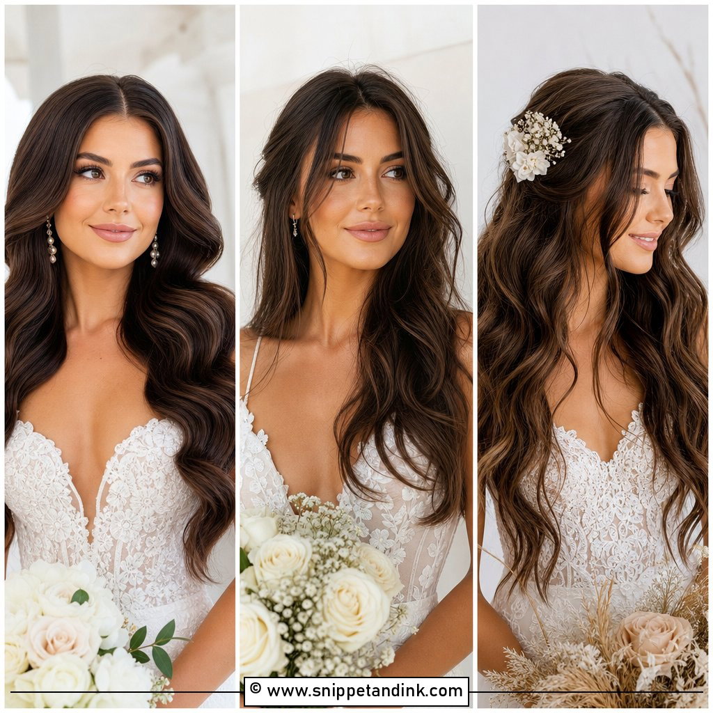 15 Brunette Bridal Hair Down Ideas for Soft Romance