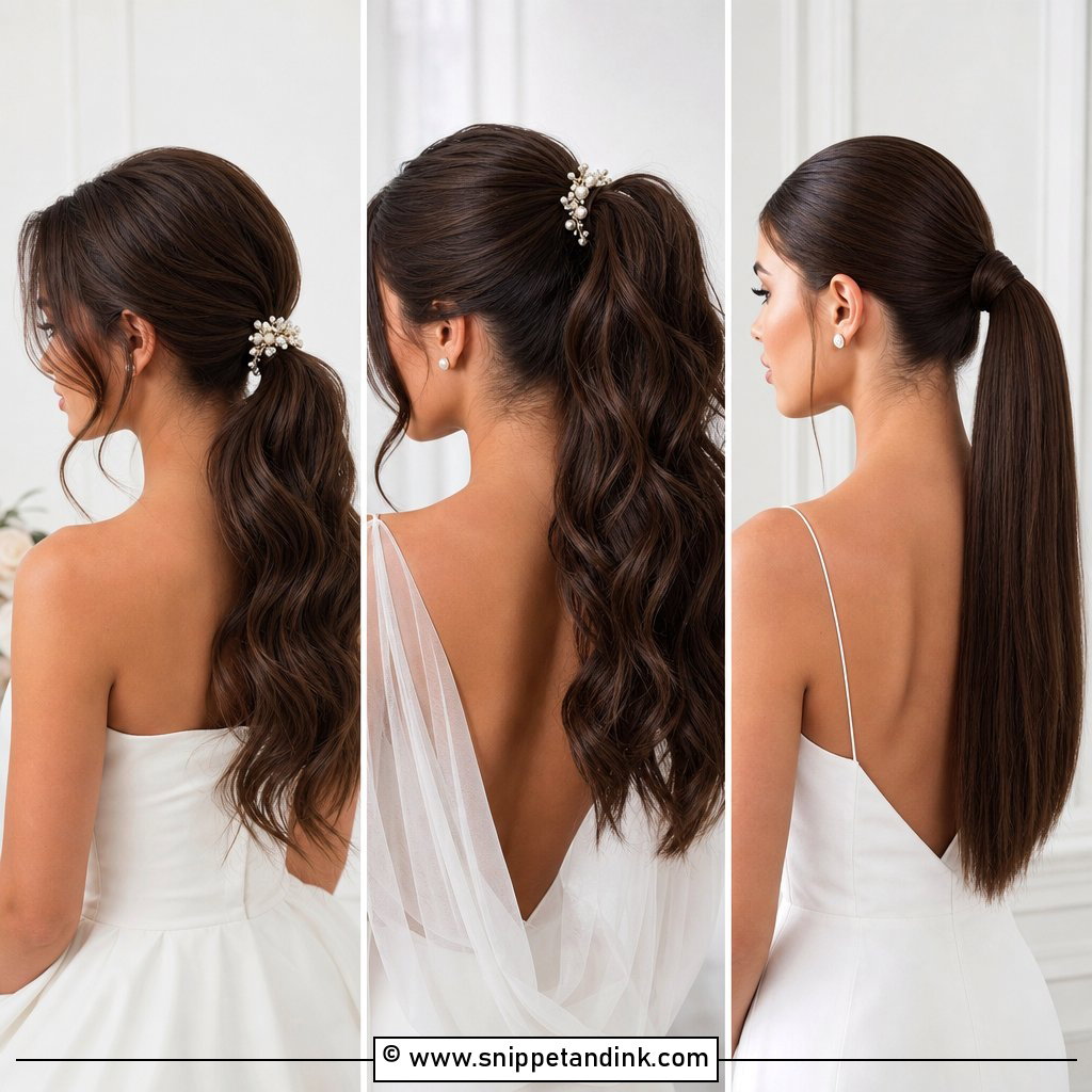 15 Brunette Bridal Ponytail Hairstyles for Chic Brides