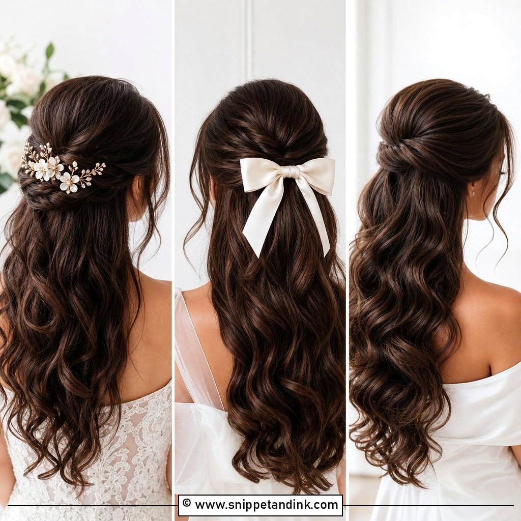 15 Brunette Half-Up Wedding Hair Ideas for Elegant Brides