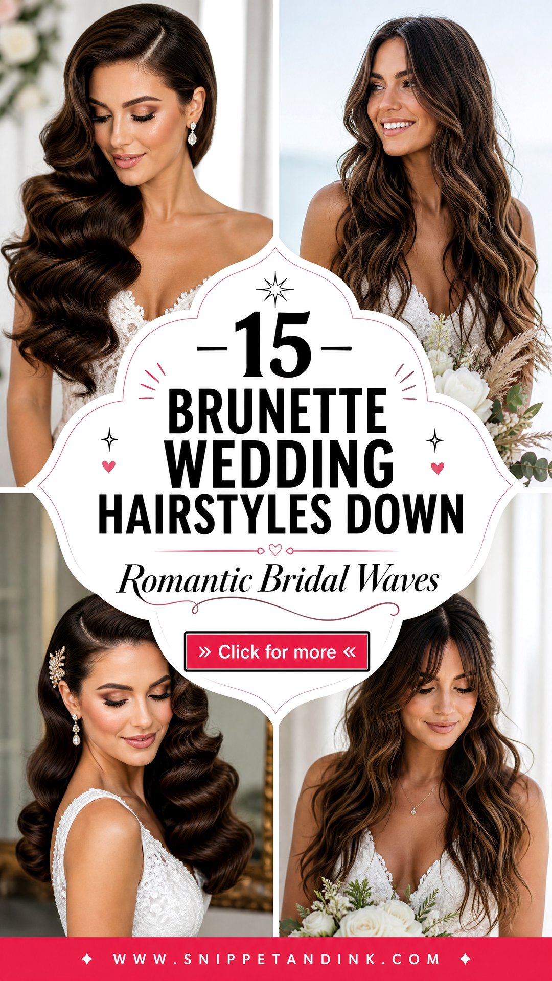 15 Brunette Wedding Hairstyles Down for Romantic Brides - 15 Brunette Wedding Hairstyles Down for Romantic Brides