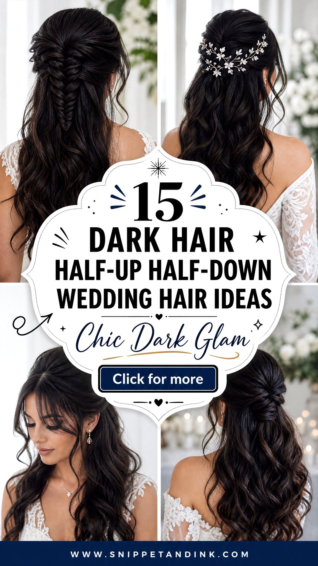 15 Dark Hair Half-Up Half-Down Wedding Hair Ideas Chic Looks - 15 Dark Hair Half-Up Half-Down Wedding Hair Ideas: Chic Looks