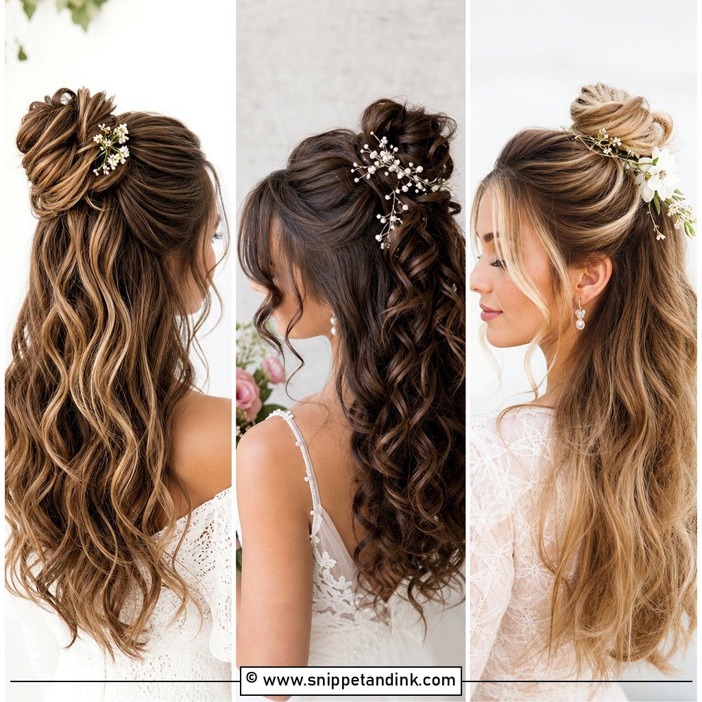 15 Half Bun Wedding Hair Ideas for Chic Bridal Beauty